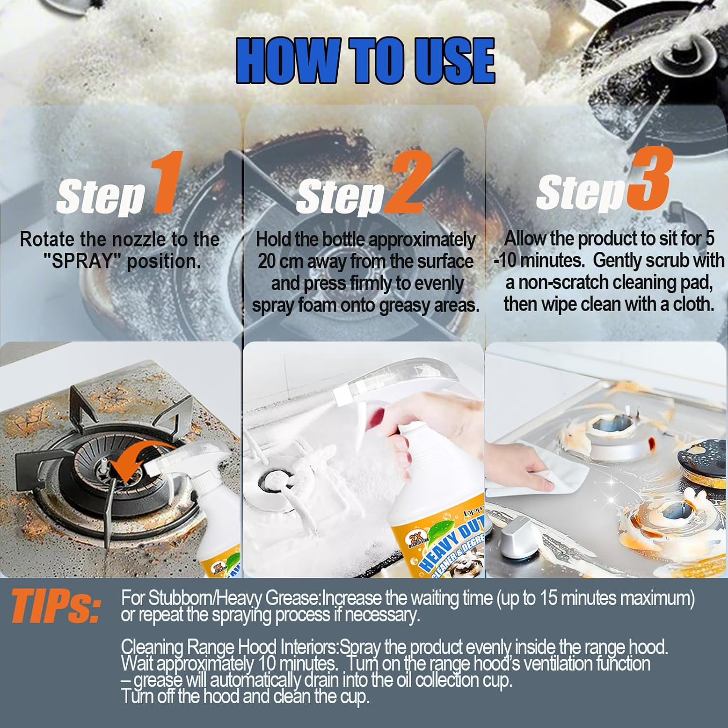 500Ml Heavy Duty Kitchen Foam Cleaner - Multifunctional Kitchen Foam Cleaner to Clean up Kit-Chen Oil Stains,Grease & Burnt Residue on Pots, Pans, Ovens, Surfaces & Appliances