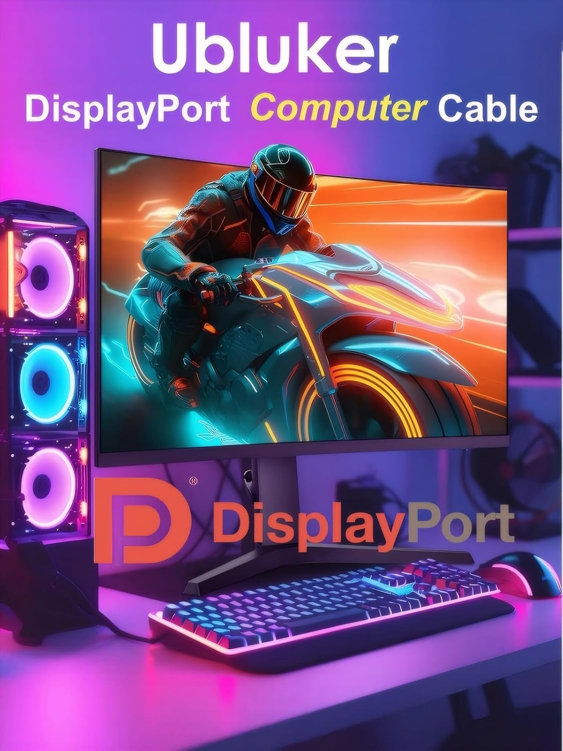 10K 8K 4K Displayport Cable 40Gbps 3 M, VESA Certified DP to DP Cable V1.4 V1.2 Nylon Braided UHBR HDCP DSC1.2 10K 8K60Hz 4K 165Hz 144Hz 2K 240Hz Freesync G-Sync Monitor PC Projector image number 1