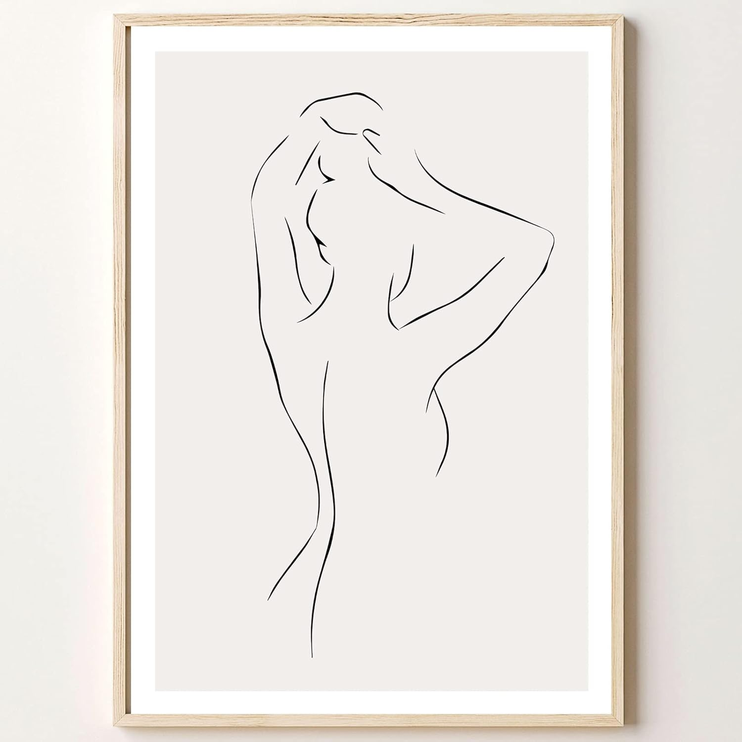 Woman Line Drawing Art Print Minimalist Feminine Line Wall Art Female Body Print Poster Modern Body Line Art Minimalist Abstract Prints Black White and Beige Poster for Bedroom16X24In No Frame