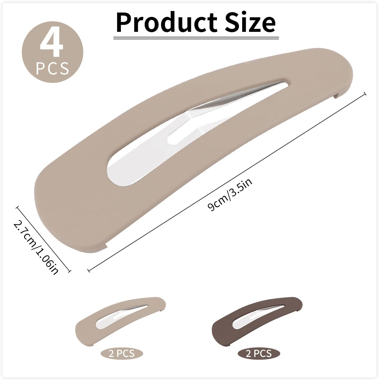 4Pcs Large BB Hair Barrettes Brown Matte Metal Snap Hair Pins for Girls and Women Decortions Hair Accessories (9Cm) image number 5