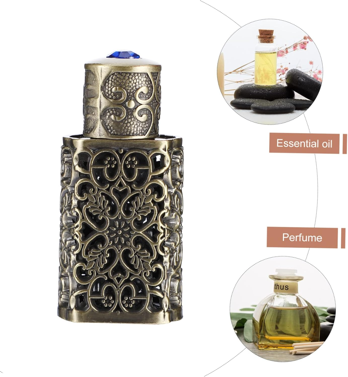 3Pcs Hollow Engraved Essential Oil Bottle Vintage Decorative Perfume Dispenser for Travel Camping Aromatherapy and Diy Crafts Leak Design for Easy Use image number 2