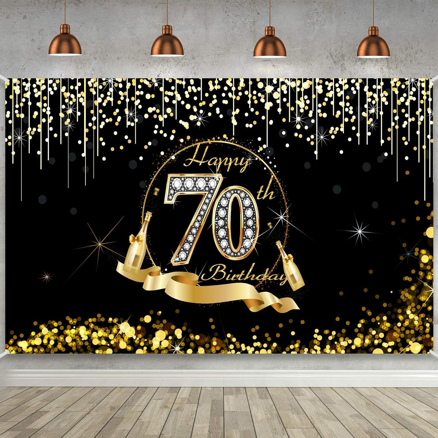 70Th Birthday Party Decoration, Extra Large Black Gold Sign Poster 70Th Birthday Party Supplies, 70Th Birthday Banner Photo Booth Happy Birthday Backdrop Background, 72.8 X 43.3 Inch image number 5