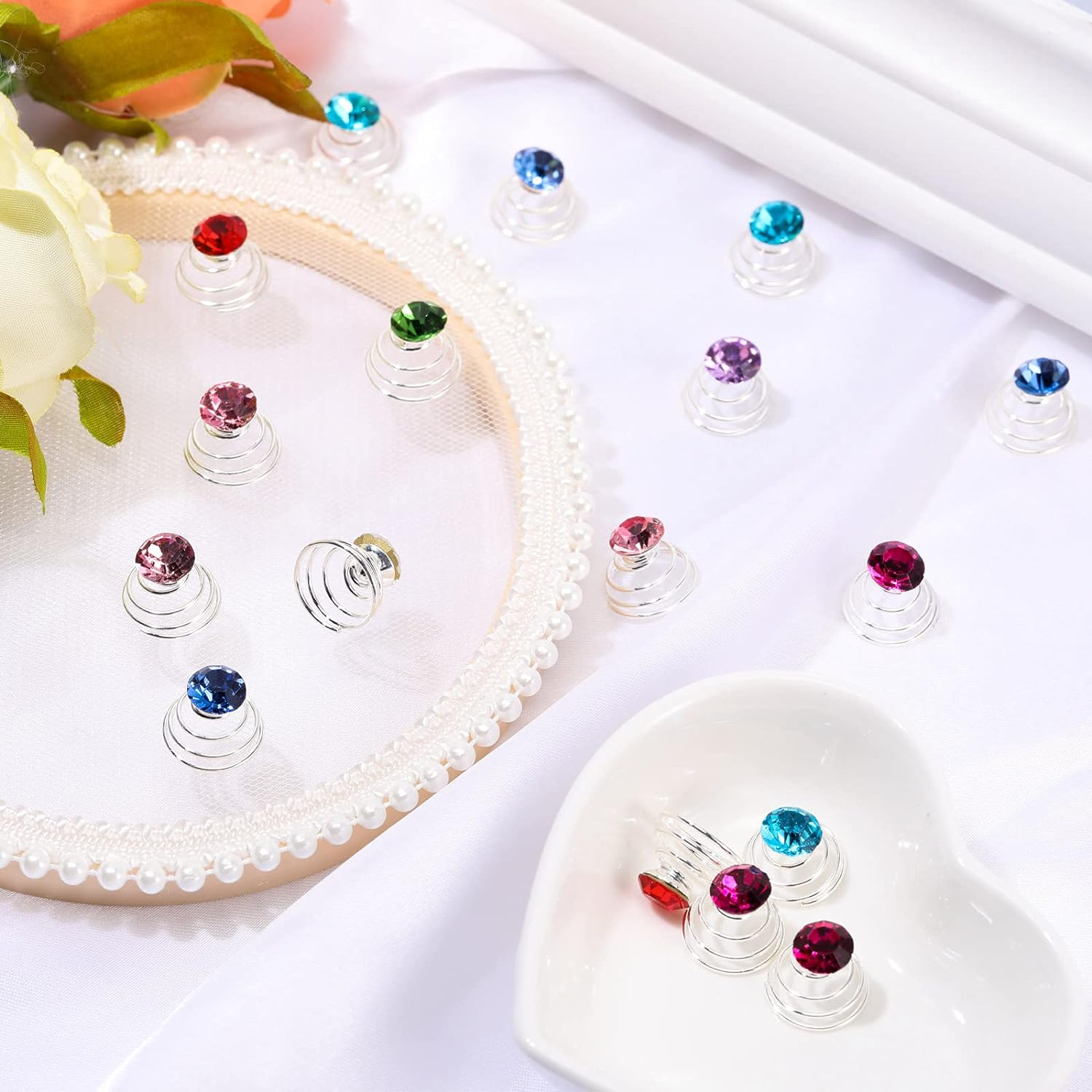 Xinnun 48 Pieces Rhinestone Hair Clips, Spiral Twist Hairpins with Rhinestone Crystal Metal Base, Hair Accessories for Wedding Bridal Prom Party, 1.4 Cm/ 0.6 Inches Diameter, 48 Pieces image number 1