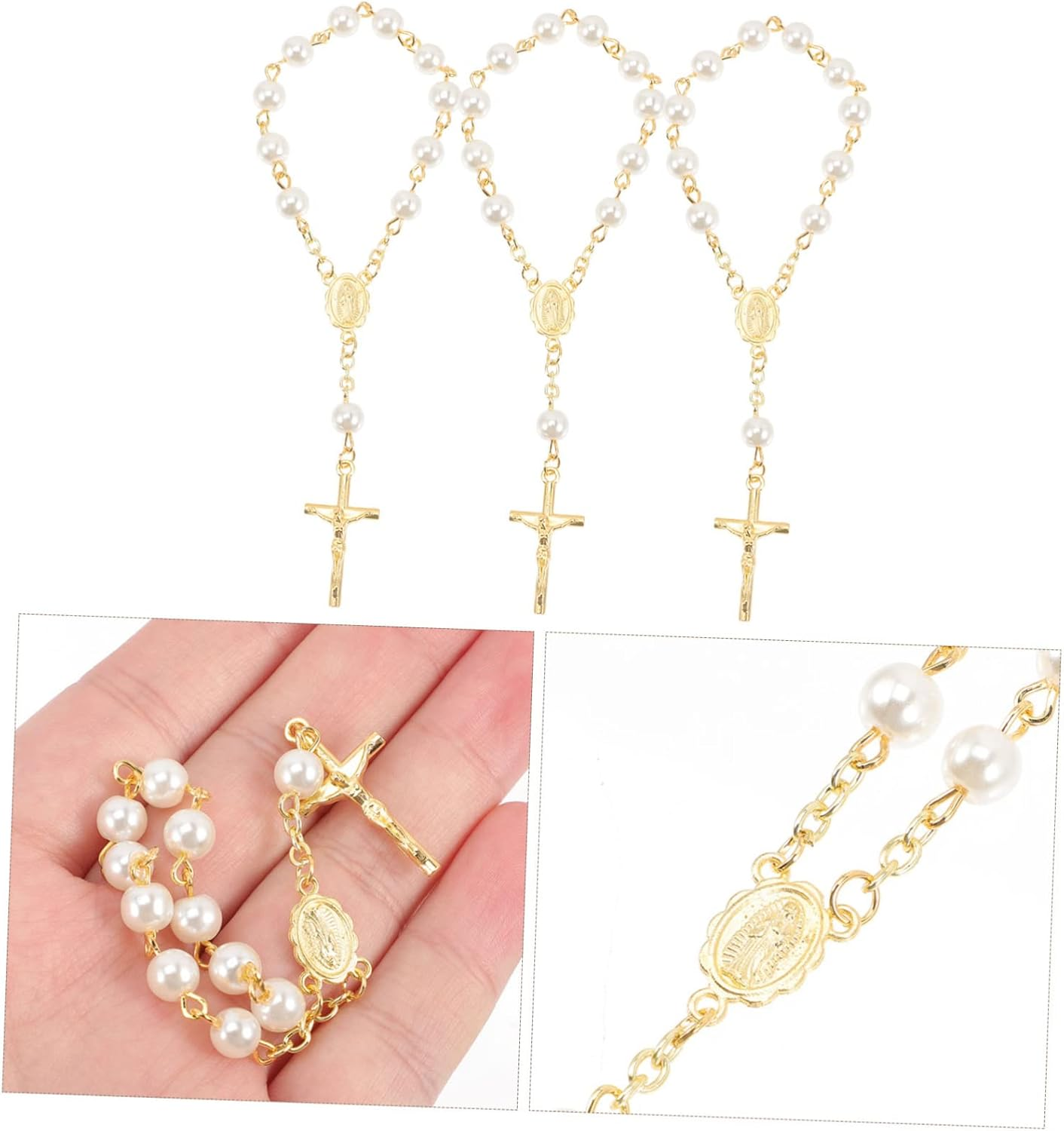 KOMBIUDA 6Pcs Rosary Cross Bracelet Finger Rosaries for Shower Boys Unique Baptism Favors Christian Elegant Party Accessories image number 2