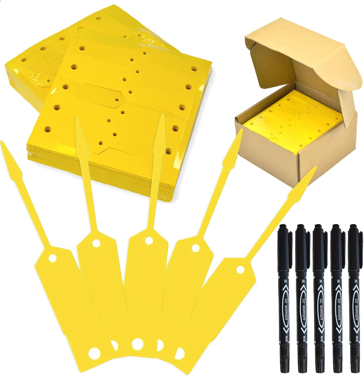 Mondax 2000 Piece Yellow Key Tag Self-Locking Arrow Key Tag Self-Locking ID Key Tag with 5 Black Pens for Key Ring Tag for Office Auto Shop Supplies, 4 1/2" X 3/4"