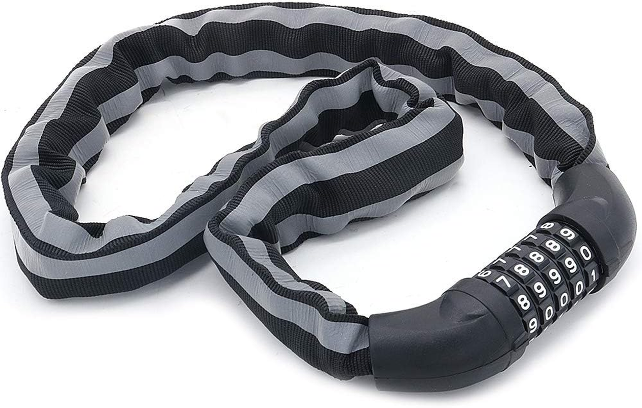 NUZAMAS Combination Bicycle Chain Lock, Cable Locks High Security 5 Digit Resettable Combination Bike, Scooter, Grills Lock with Reflective Chain Cover image number 1