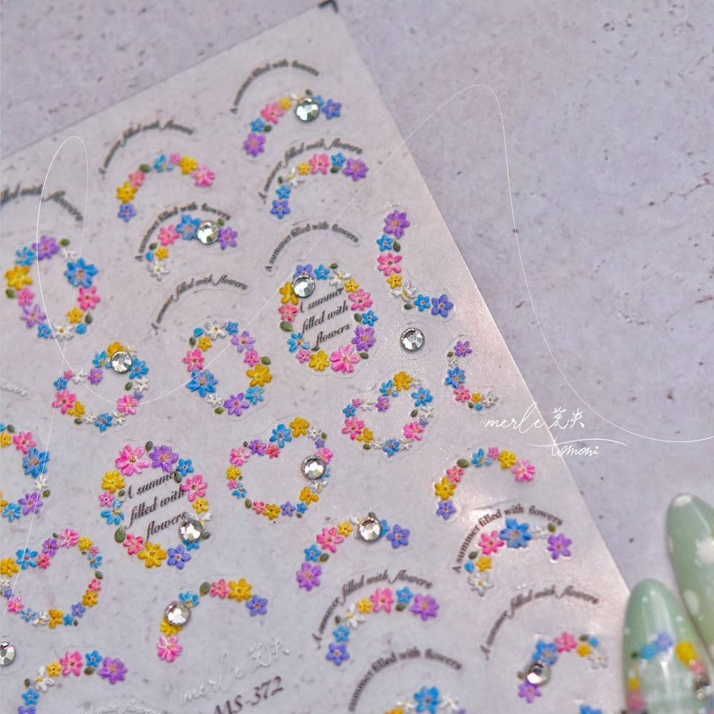 3Sheets 5D Nail Art Sticker Embossed French Pearls Flowers Sunflower Daisy Spring Self-Adhesive Nail Art Decal Supplies Stick Tip for Salon DIY Acrylic Nails Design (Flower) image number 6