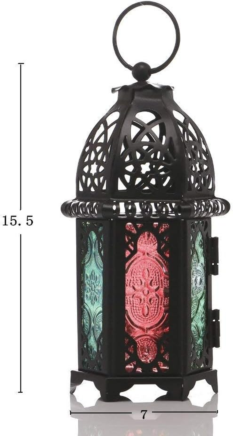 4 Pcs Moroccan Glass Candle Holder Metal Lantern Creative Aromatherapy Candle Cup Iron Art Decorative Piece Colorful Glass Windproof Design Ideal for Home Decor and Wedding Decorations(Black) image number 1