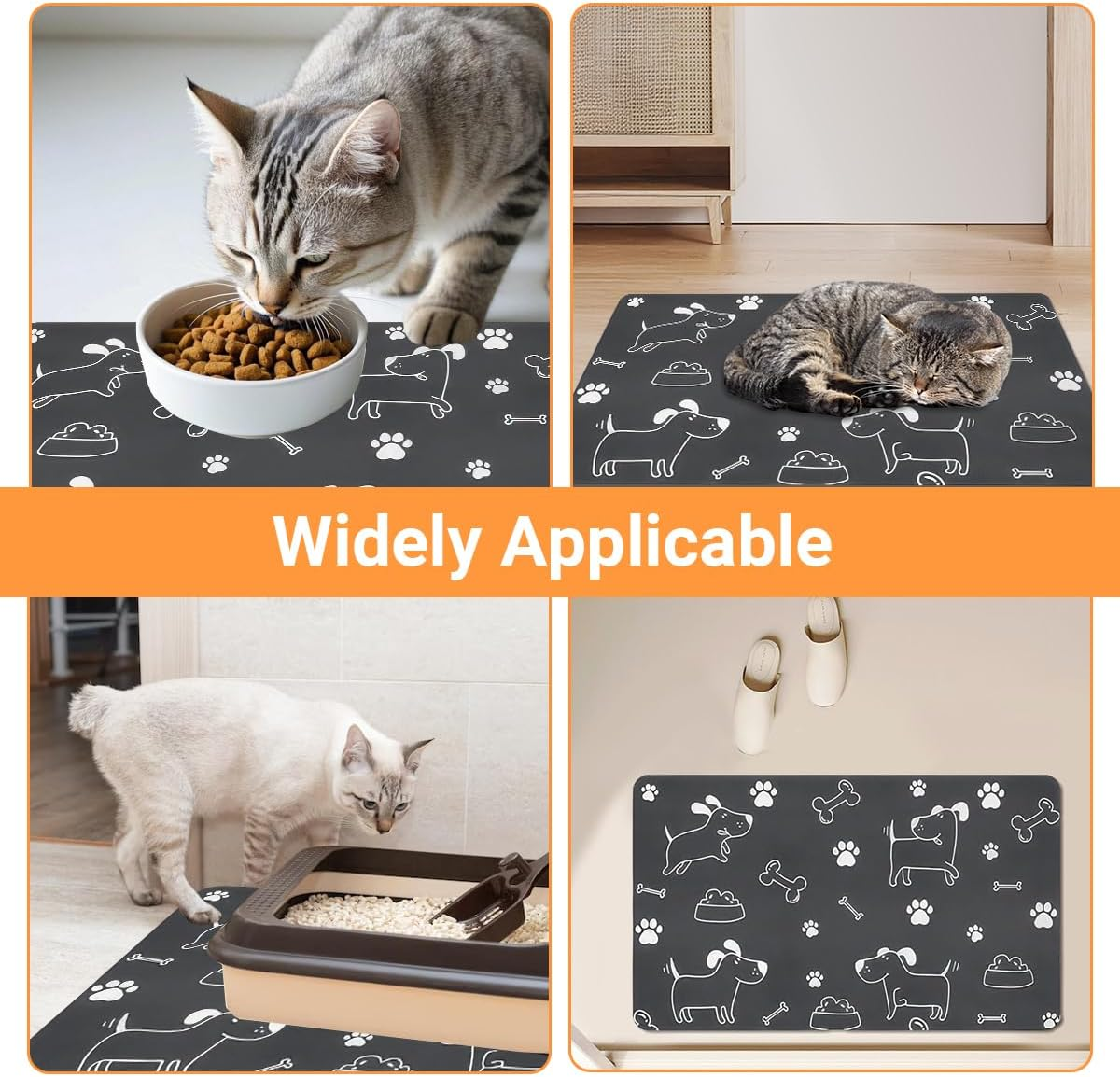 Cat Food Mat, 30 X 50 Cm, Non-Slip Feeding Bowl Mat for Pets, Absorbent Quick-Drying Feeding Mats, Non-Slip Dog Bowl Mat, for Cats and Dogs Mat, Cat Bowl image number 4