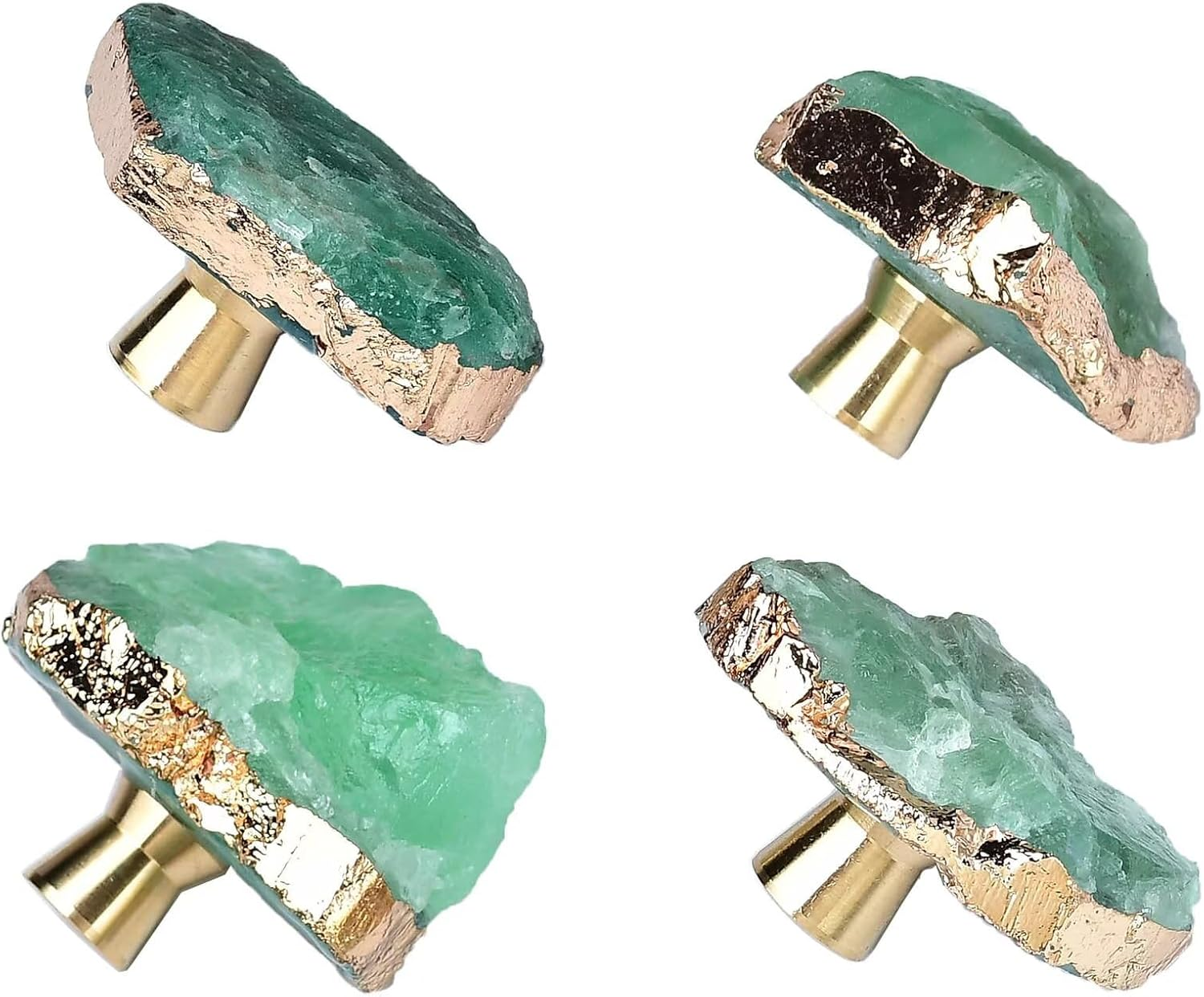 FZBHRO Rose Quartz Drawer Cabinet Knobs Pink Crystal Stone Knobs Handles Gold Plated Gemstone Cupboard Pulls Decorative for Home Office 4 Pack