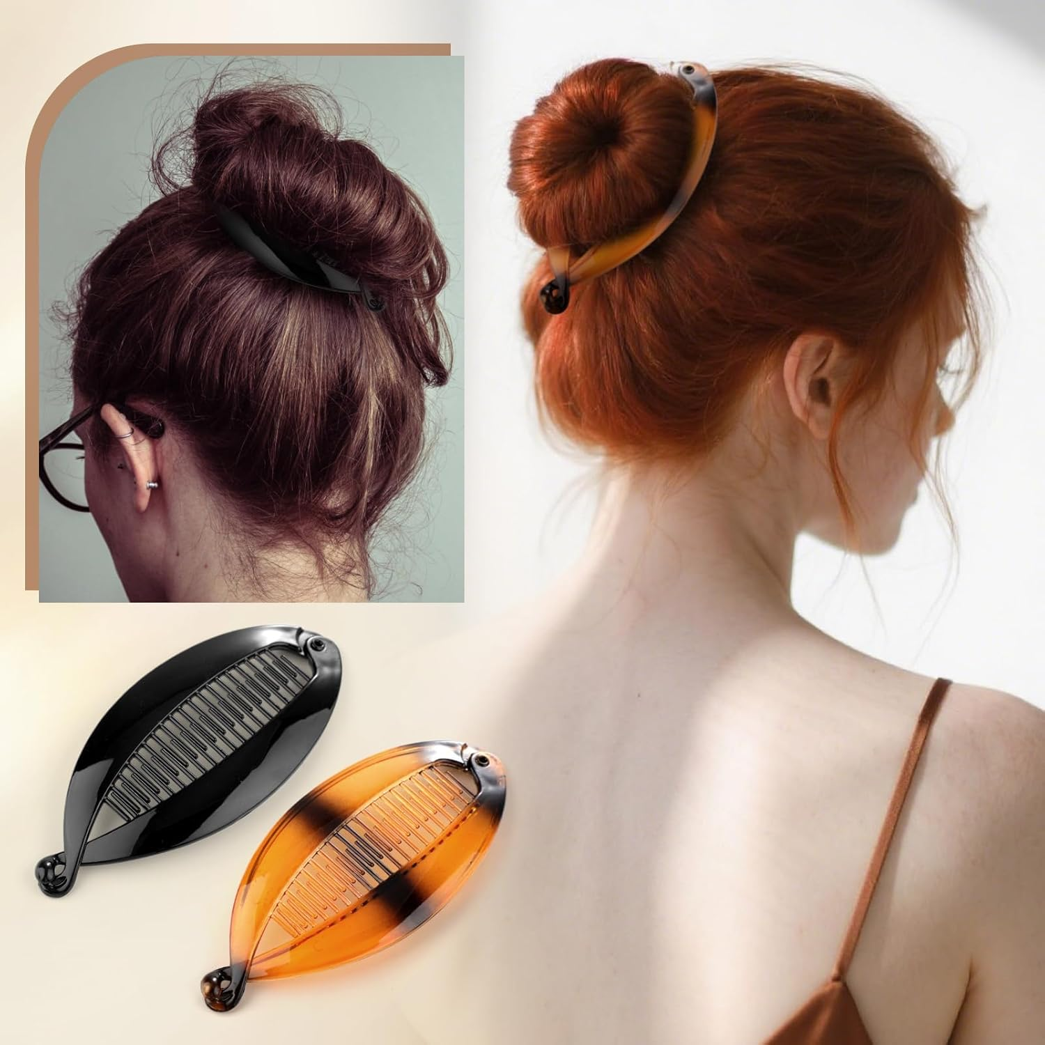 Banana Hair Claws in Black and Brown - Decorative Hair Accessories Clips for Long Hair (Brown and Black) image number 2