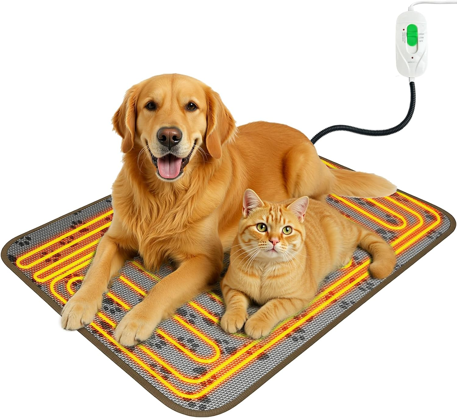 Pet Heated Mat for Cats Dogs - Large Pet Heating Pad with Indicator and 2 Adjustable Thermal, Warming Cat Dog Bed Blanket with Overheating Protection, Bite Resistance Cable - Gray, 50X70Cm image number 6