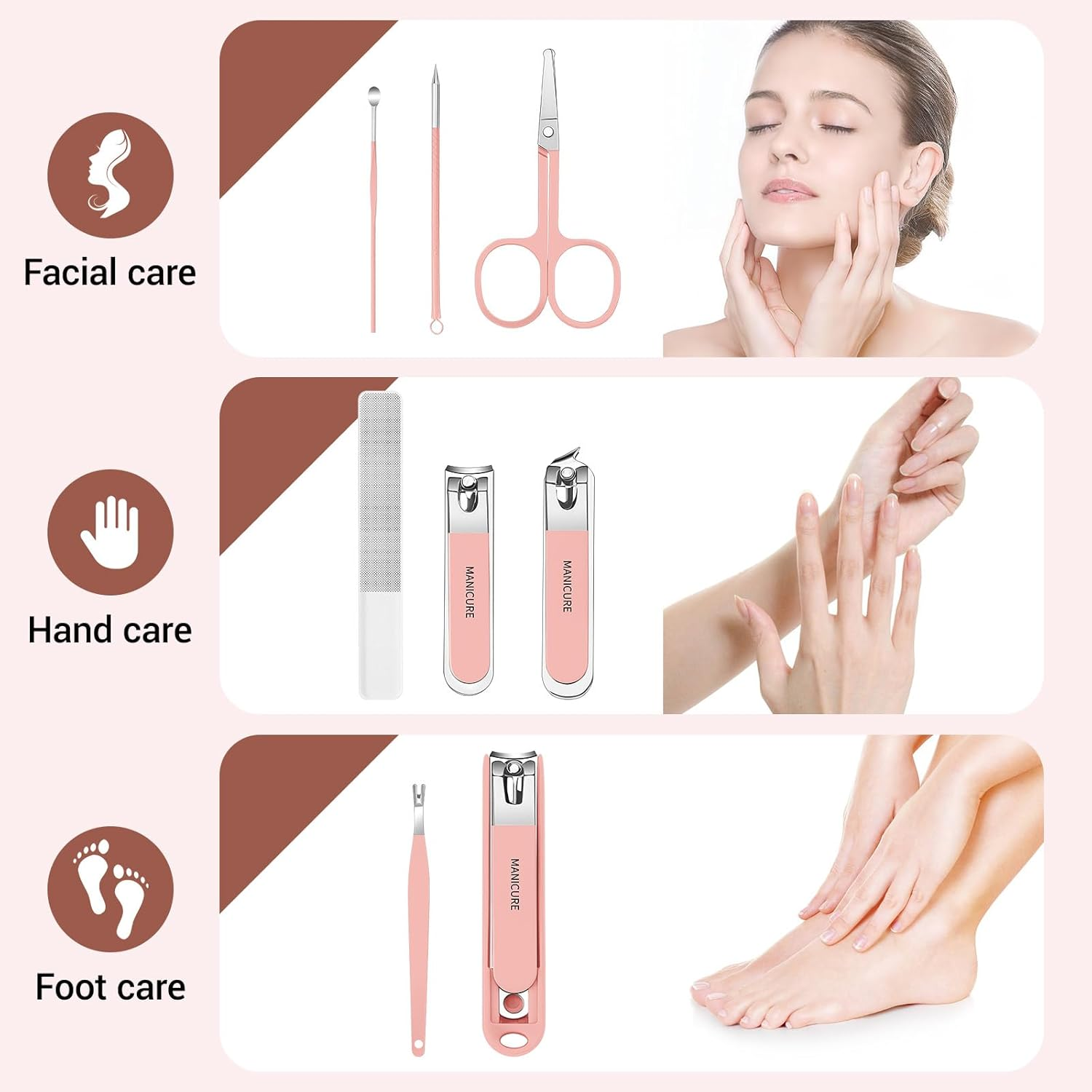 Nail Clipper Set,8-In-1 Nail Kit,Stainless Steel Manicure Set,Tweezers and Nail File Kit Travel Portable, Nail File Nail Cutter Set for Men/Women (Pink) image number 2