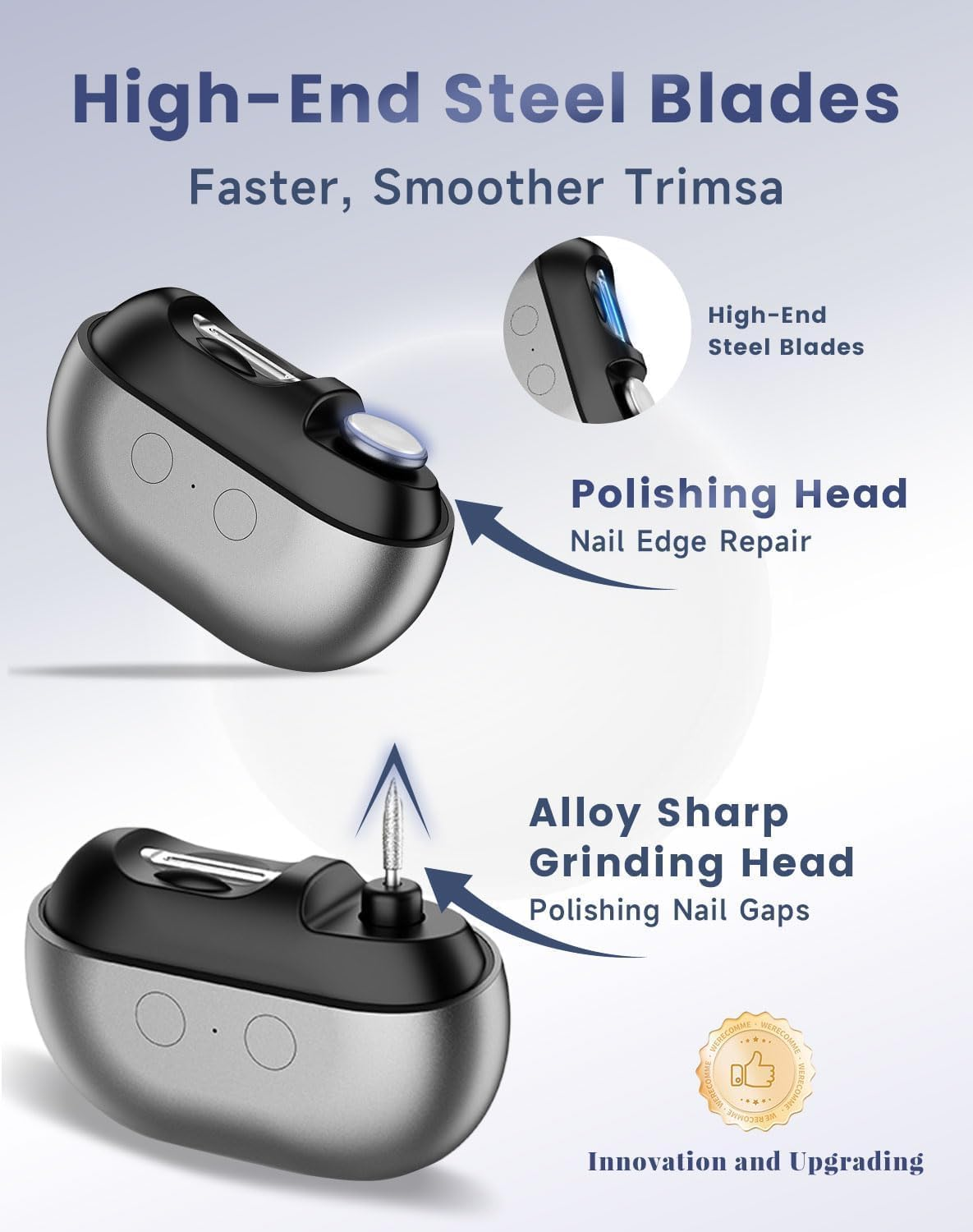 Smart Nail Clipper, 2025 Upgrade Easy Clip Nail Clipper with LED Light, 3 in 1 Electric Nail Clippers for Thick Nails, Low Vision, Arthritis People (Gray) image number 5