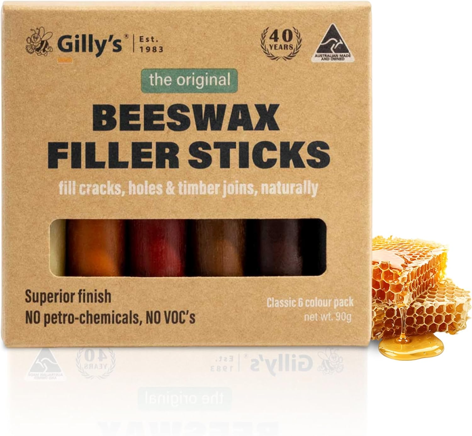 Gilly&rsquo;S Beeswax Filler Natural (Pale) - 2 Pack | Sticks for Furniture & Wood Repair, Beeswax Kit for Cracks, Gaps & Nail Holes in Timber | Wood Filler Wax Sticks/Crayons for DIY Projects - Mid Brown image number 3