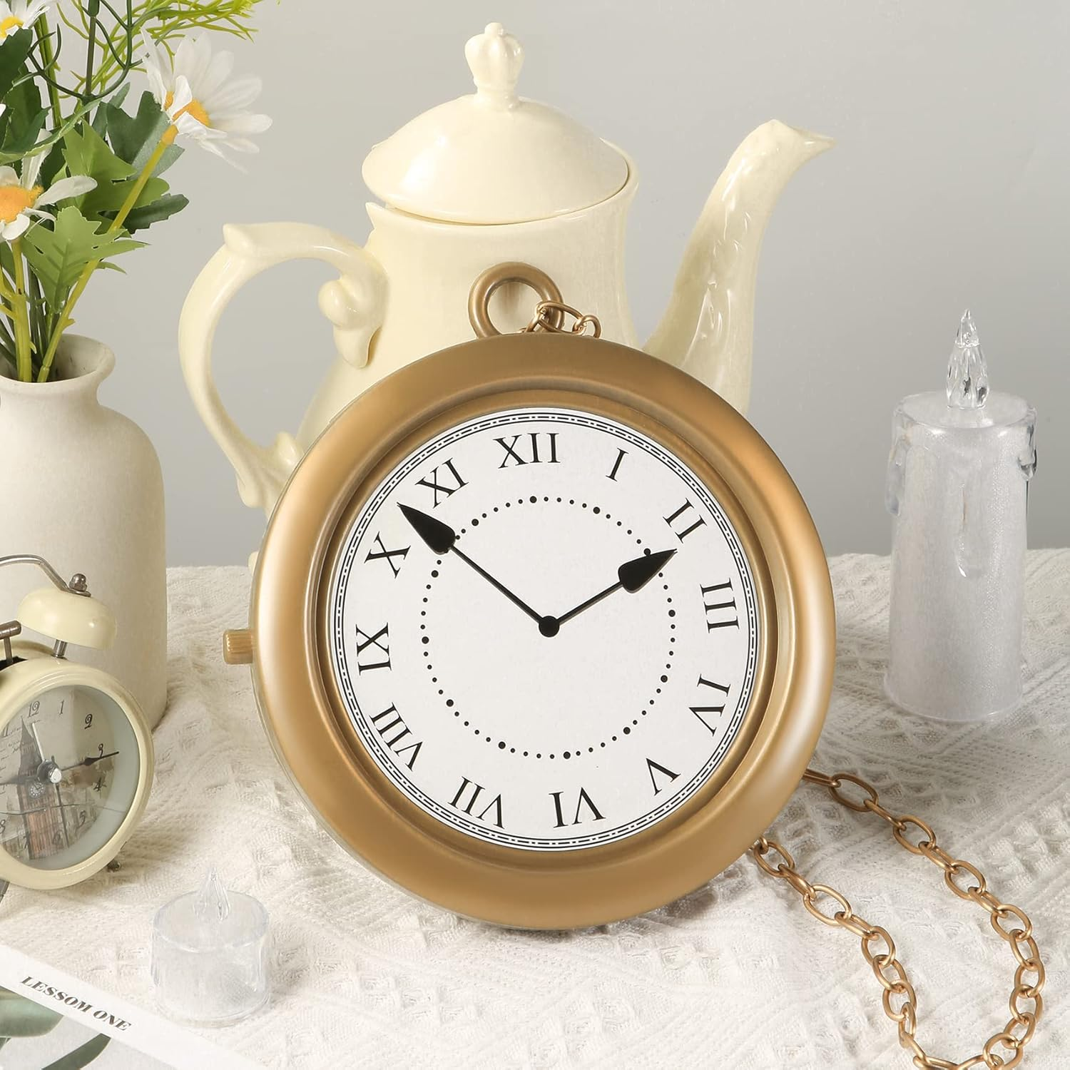 1 Piece Clock Necklace White Rabbit Clock Jumbo Flavor Hip Hop Rapper Clock Necklaces for Halloween White Rabbit Costume Accessories Party Supplies image number 5