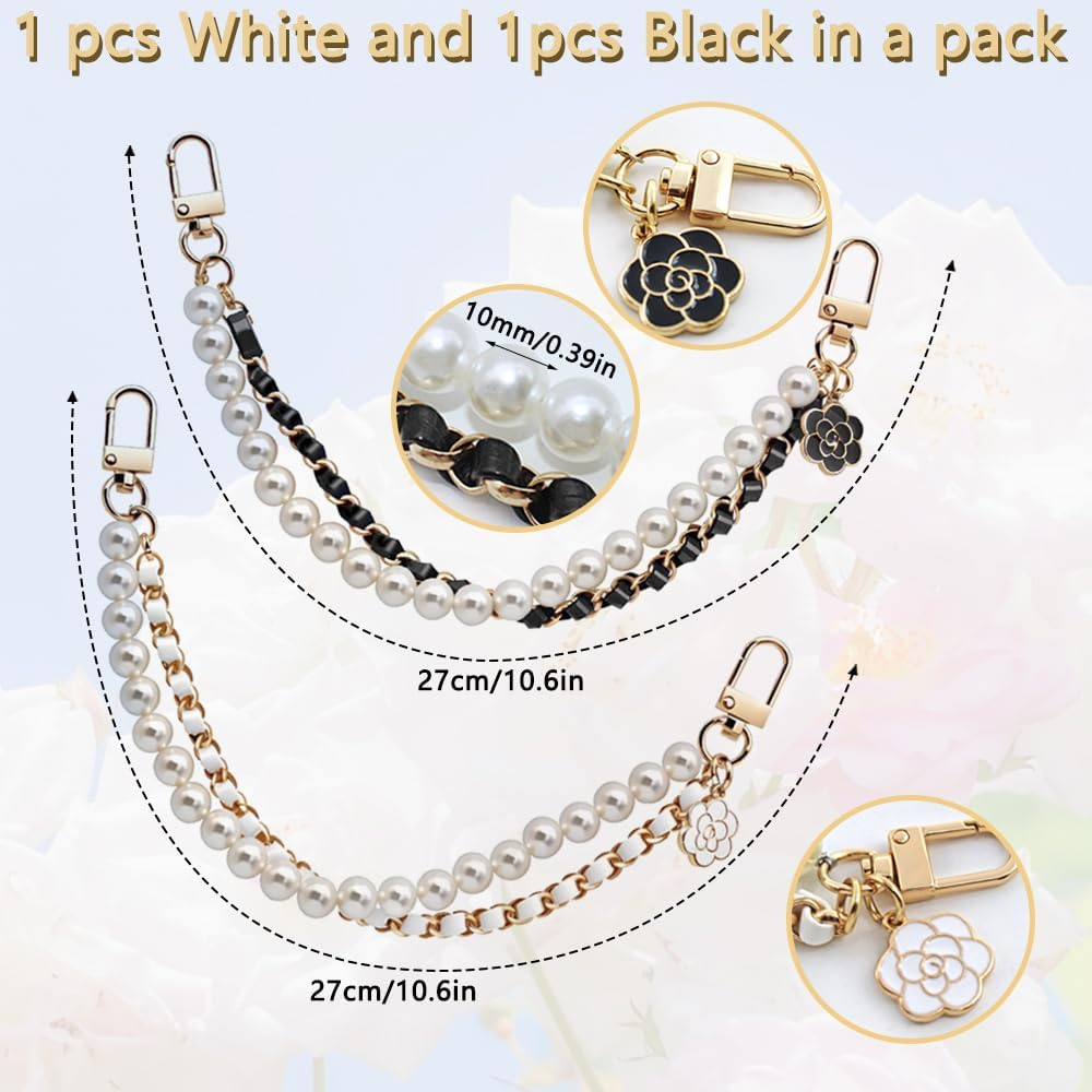 AIFUDA 2 Pcs Pearl Handbag Chain Purse Charms Black Gold Pearl Purse Chains Extender Decorative Bag Charms for Handbags Crossbody Shoulder Bag image number 6