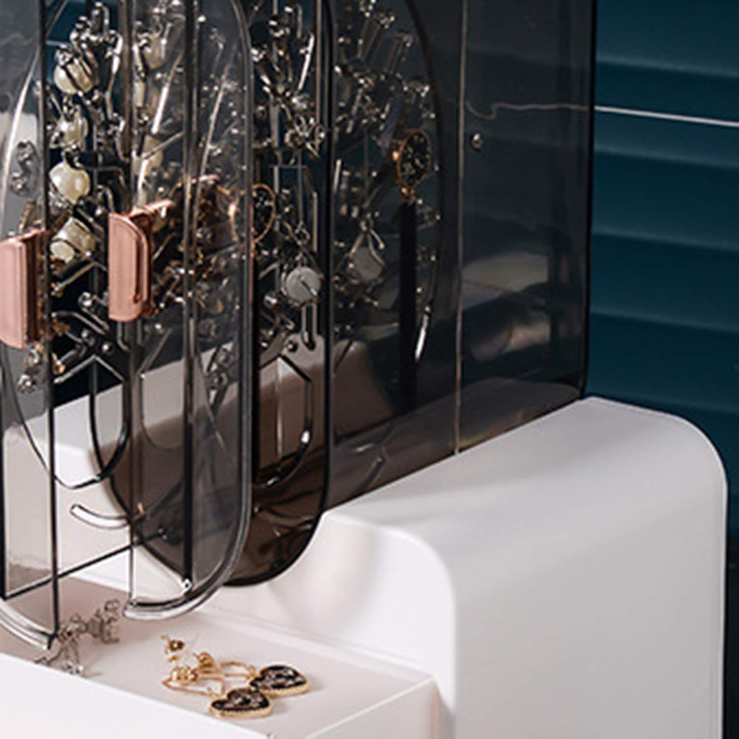 Jewelry Storage Box, Multifunctional Large Capacity Earrings Storage Box Portable Chinese Style Retro Necklace Storage Organizer for Girl Women/467 (Color : Blue) image number 3