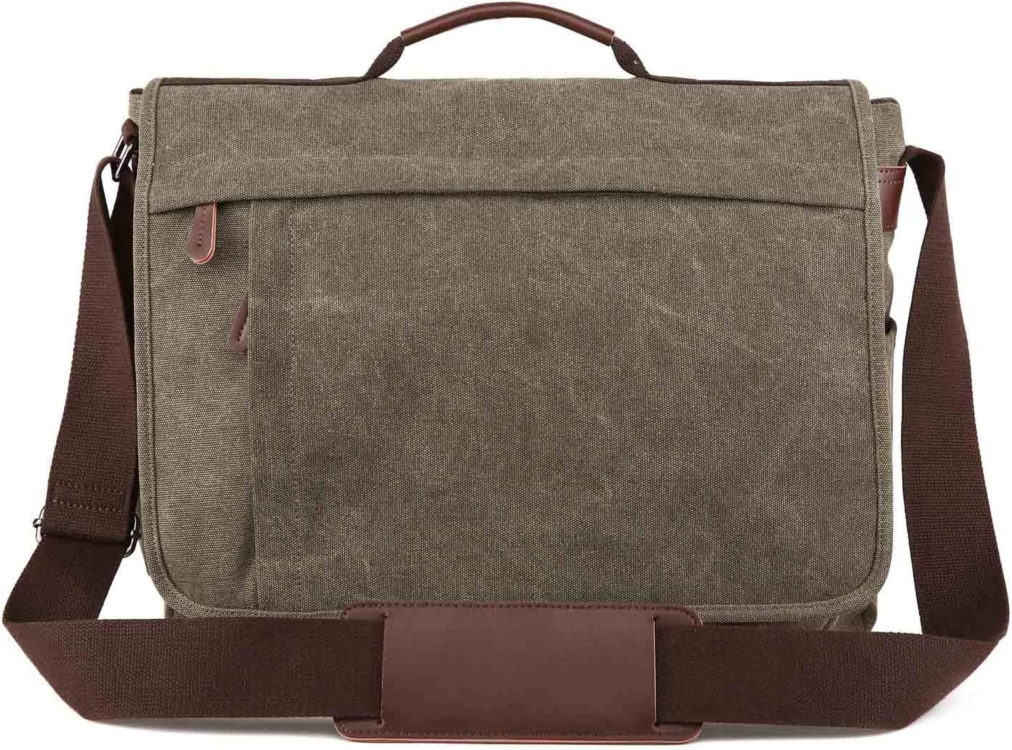 Practical Design Men'S Canvas Shoulder Messenger Bag Casual Laptop Cross-Body Sling Bag Satchel Bag for 15.6 Inch Laptop Large Size