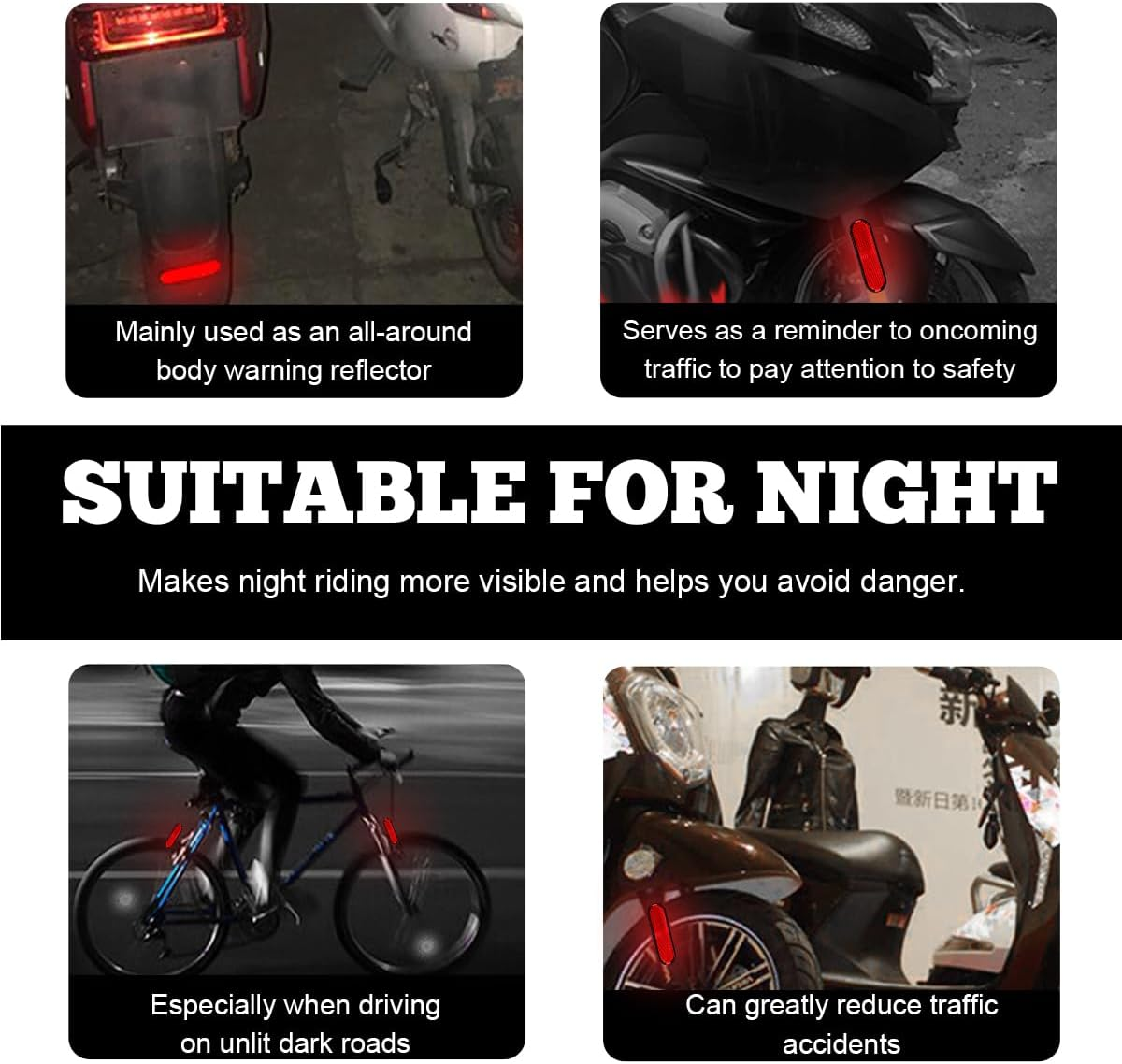 2 PCS Motorcycle Warning Reflectors, M6&times;1.0 Waterproof Plastic Reflective Warning Reflector, Motorcycle Rear Safety Reflector with Screw, Universal Motorcycle Accessories (L, Red) - A, Red image number 5