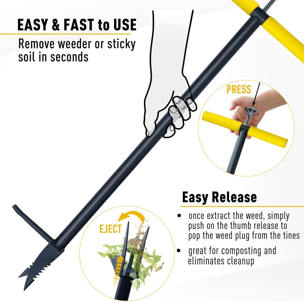 Colwelt Stand up Weeder and Weed Puller, Stand up Weed Puller Tool with Foot Pedal, Step and Twist Manual Weeder 40 Inch(Combo Pack - Stand up Weeder & Hand Weeder& Garden Gloves) image number 6