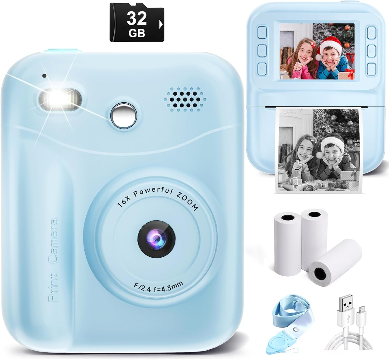 MINIBEAR Kids Camera Instant Print, Instant Print Camera for Kids Digital Camera Toddler Toys Christmas Birthday Gifts for 3 4 5 6 7 8 9 10 Year Old Boys Girls Video Camera with Print Paper