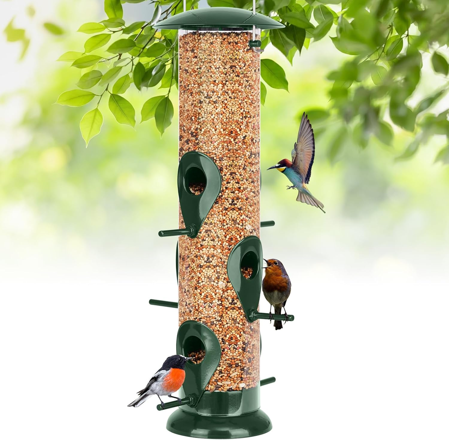 FEED GARDEN Metal Tube Bird Feeders for Outdoors Hanging, 6-Port Bird Feeder for Outside, Finch Feeders for Outside, Squirrel Proof Bird Feeders with Heavy Duty Metal Lid, Chew-Proof image number 2