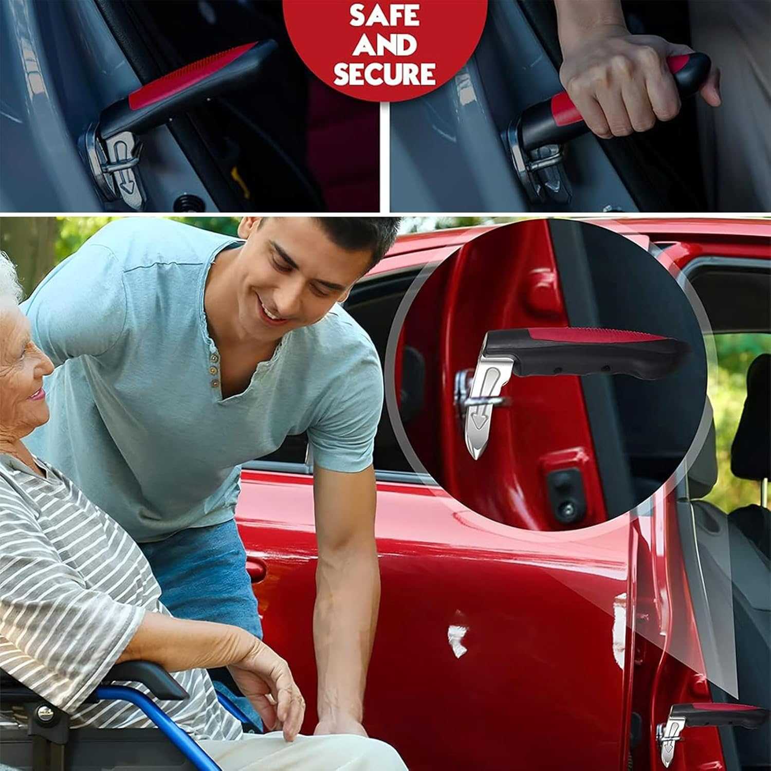 2 Pack Portable Vehicle Support Handle Assist, Multifunction Auto Vehicle Support Handle Insert Door Latch Car Handle for Getting in and Out of Car, Window Breaker Standing Mobility Aid for Car (Blue) image number 4