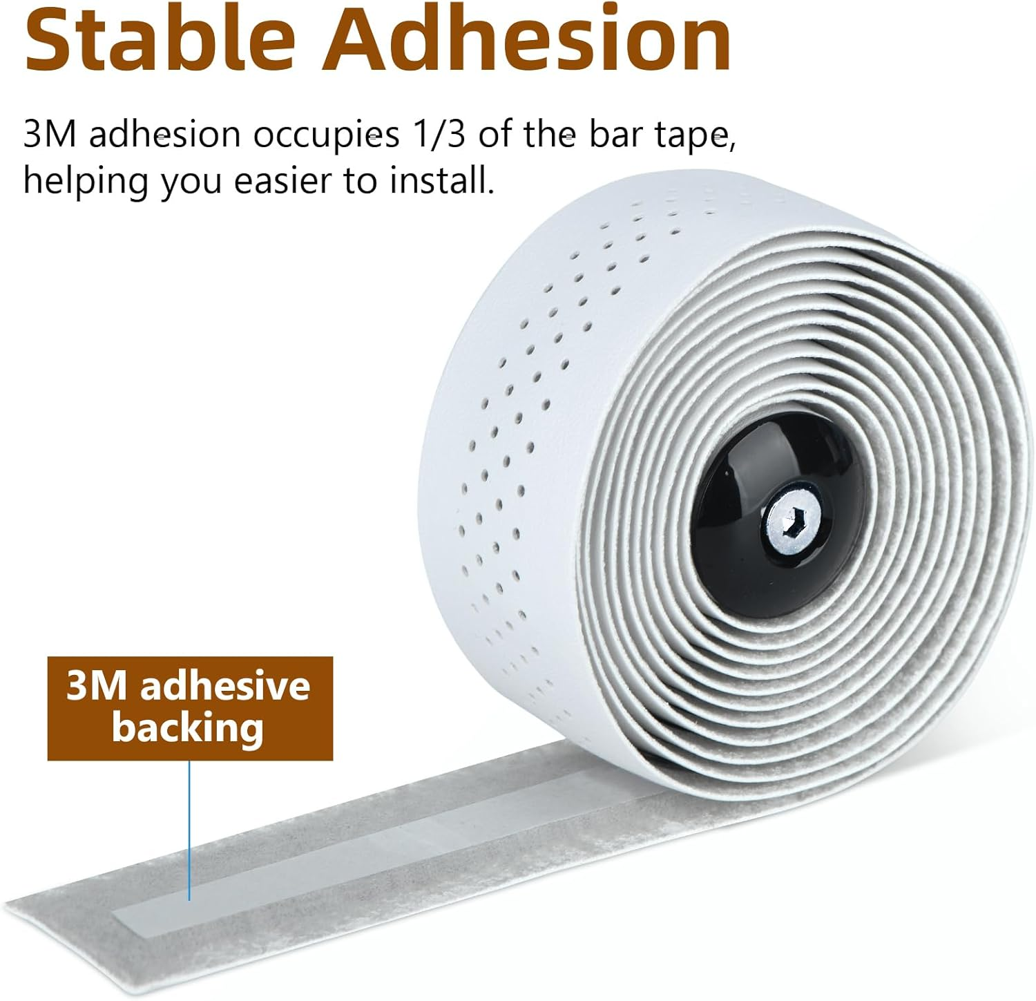 Dosarzo Handlebar Tape, Comfortable Grip Bar Tape for Road Bike, Stable Adhesion Bike Handlebar Tape with White Color - 2 Rolls(Expansion End Plugs) image number 5