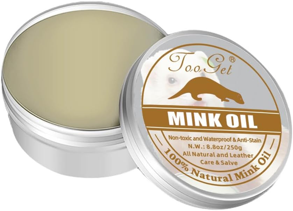 Tooget 8.8 OZ Mink Oil for Leather Boots, Cleaner and Conditioner with Small Rag for Care Soften Kit, Restorer, Purse, Belt, Shoe, Couch