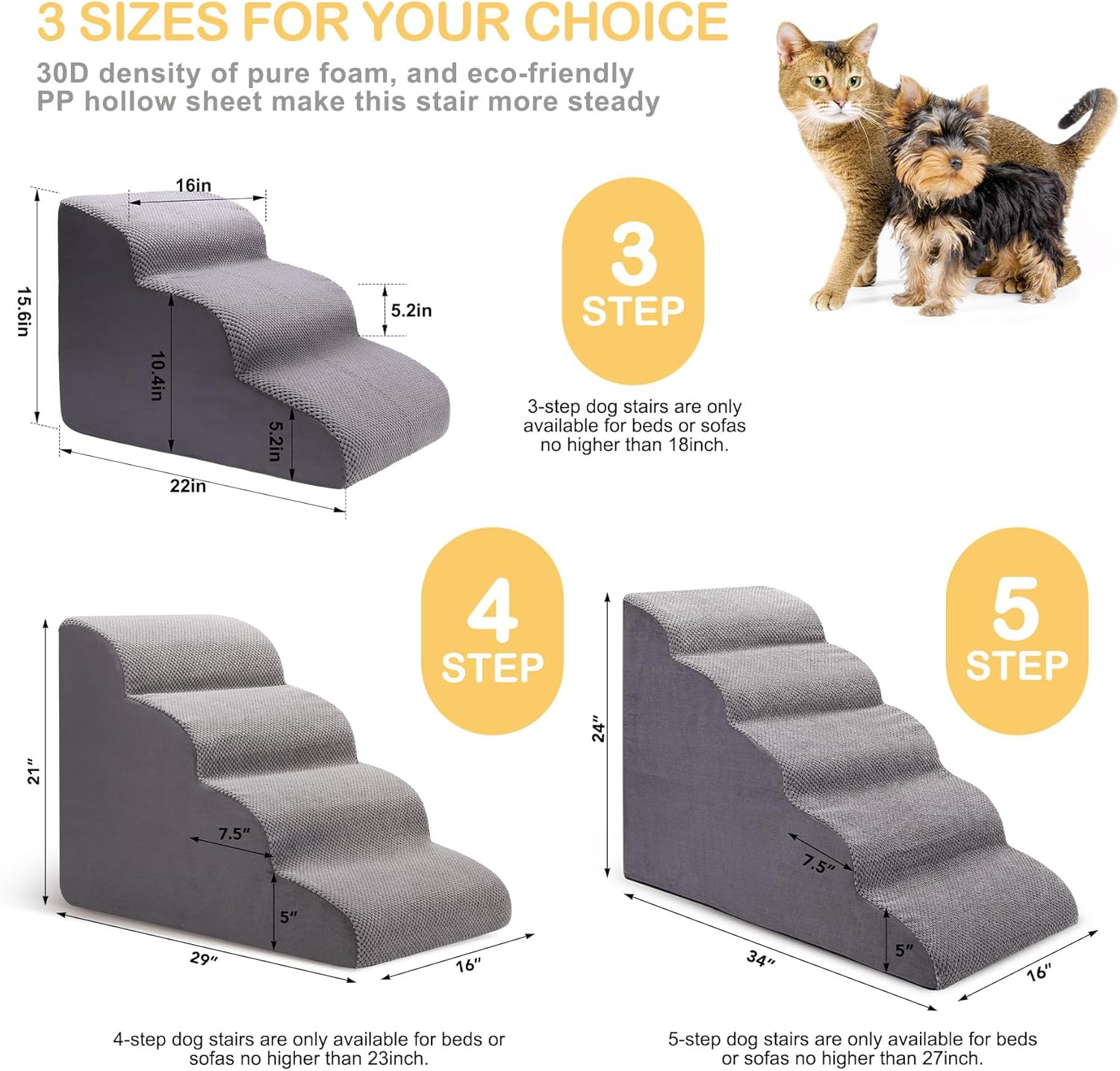 Ciwivoki Stairs for Small Dogs, 5-Step Pet Steps for Couch and High Bed, Non-Slip 24" High Sofa Foam Ramp - Best for Small Pets, Older Dogs, Cats with Joint Pain image number 4
