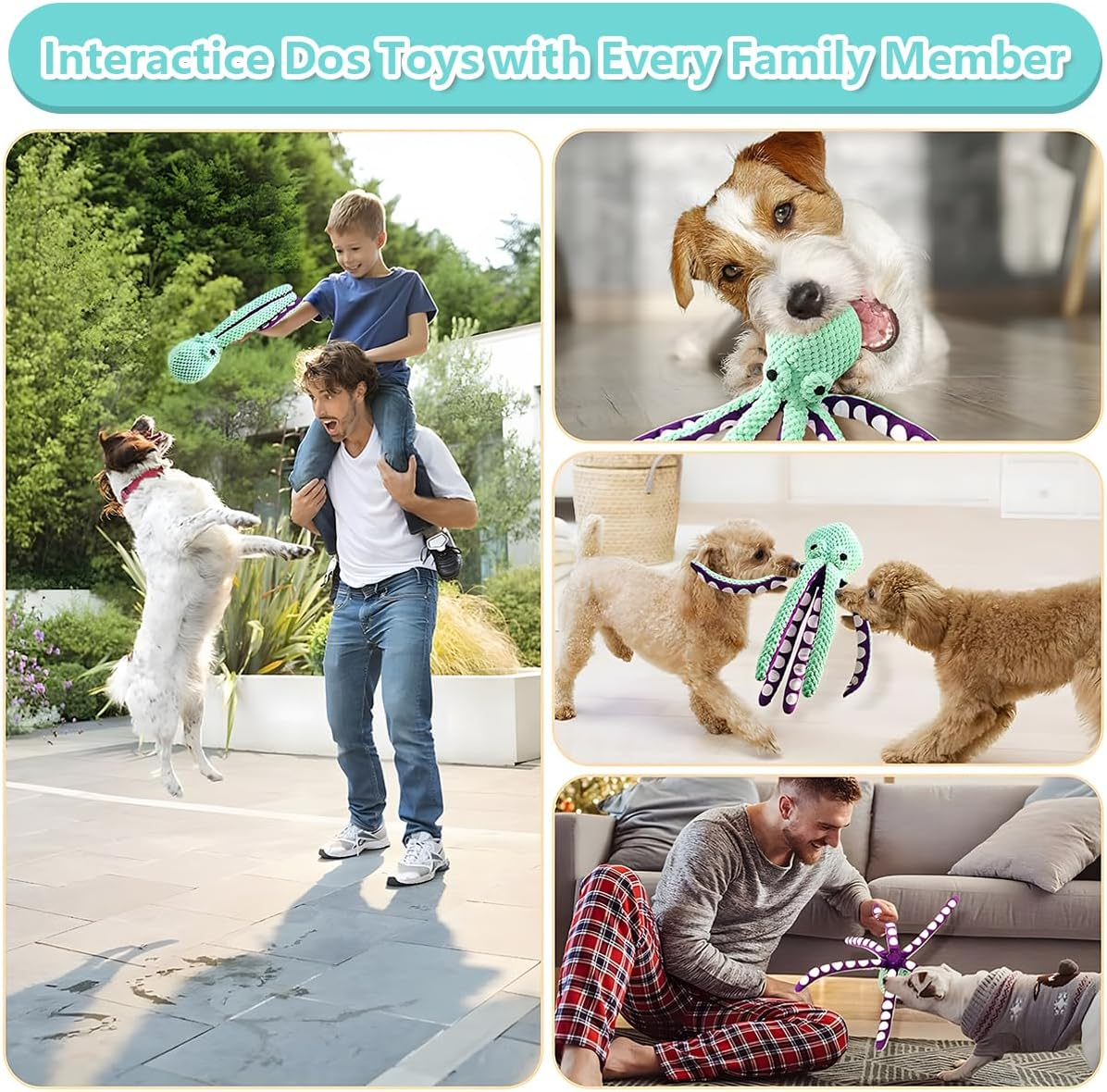JZS Squeaky Dog Toys, Durable Large Octopus Chew Toys for Dogs Interactive Squeaky Plush Toys for Small, Medium, Large Dogs Green image number 1