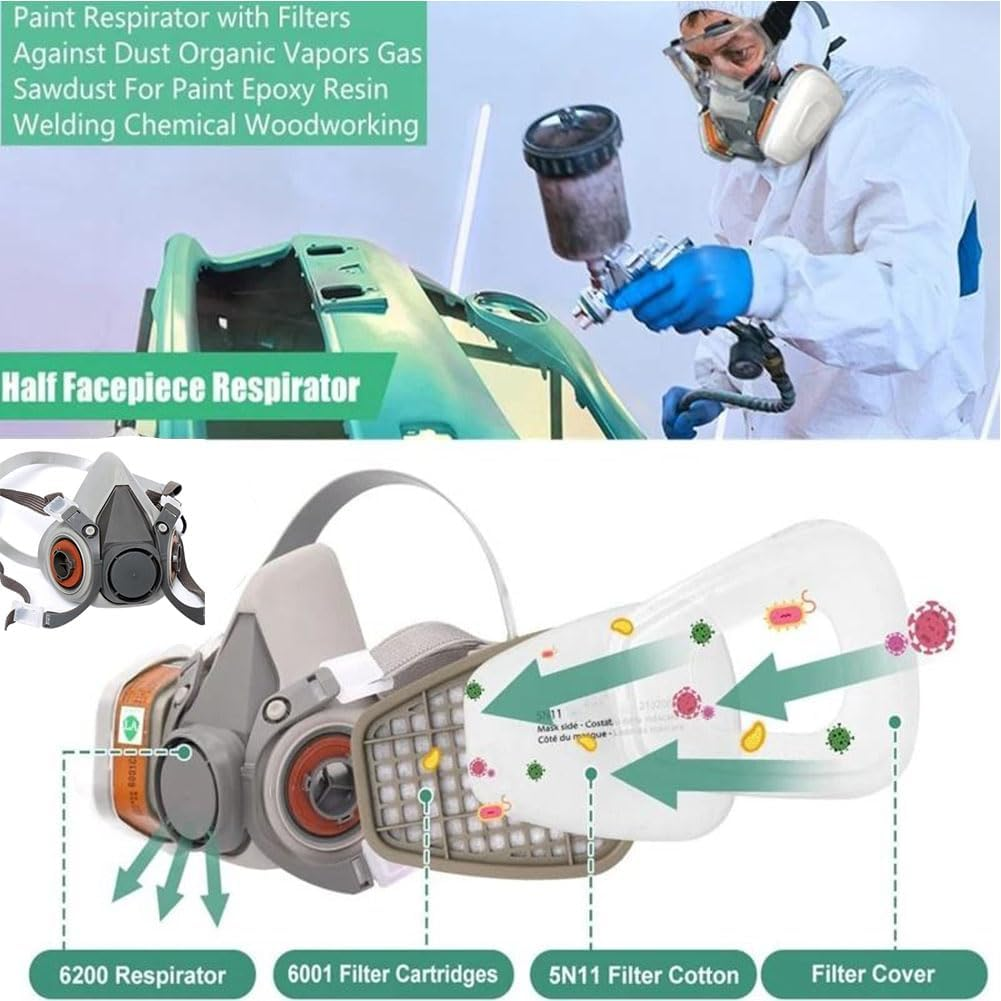 Respirator Reusable Half Face Cover MAHYQGE Gas Mask with Safety Glasses, Filters for Painting, Chemical, Organic Vapor, Welding, Polishing, Woodworking and Other Work Protection image number 4