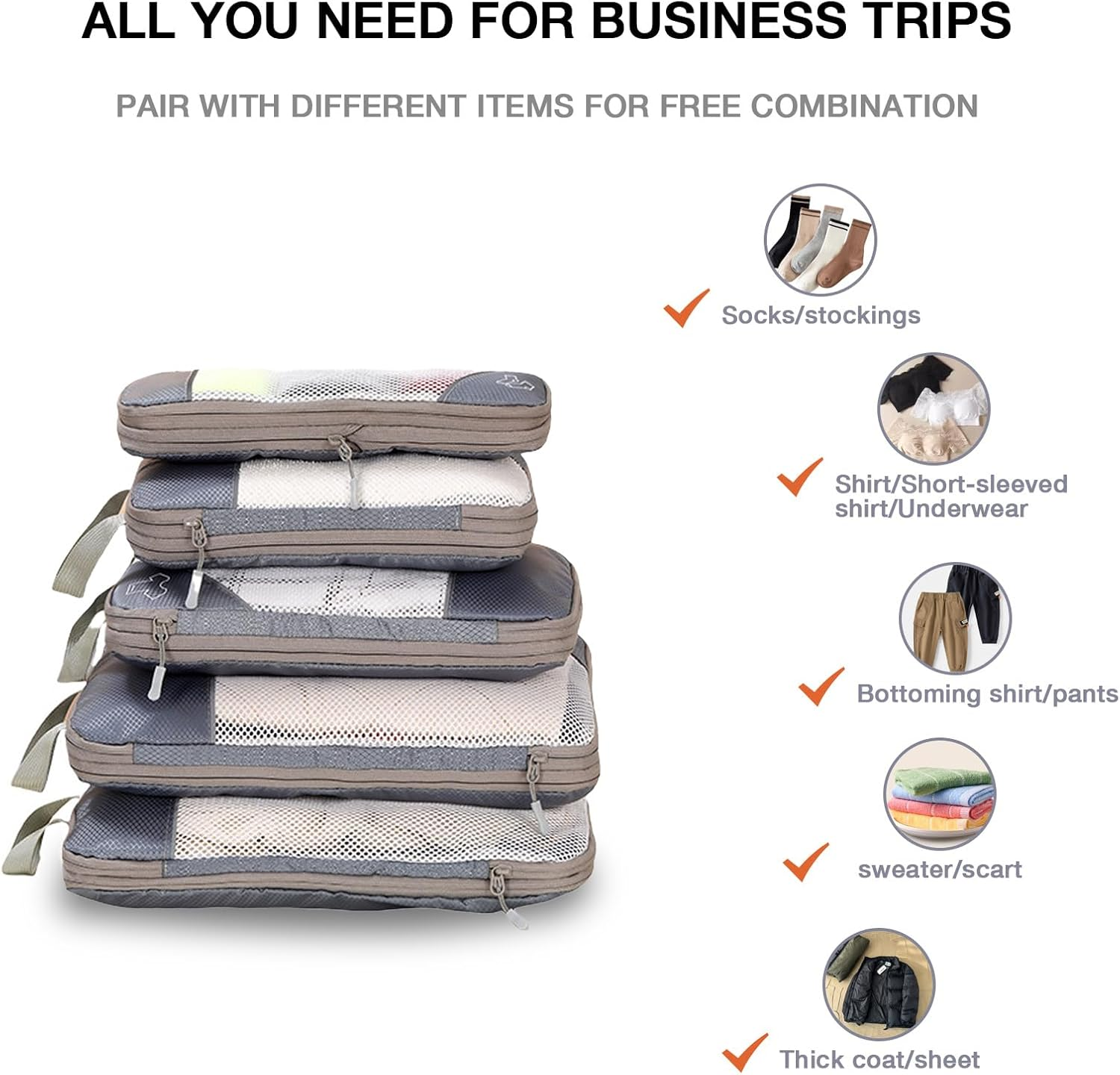 Auzly 8-Piece Compression Packing Cubes Set | Ultralight Expandable Travel Organizers for Suitcases | Waterproof Luggage Organizers with Multiple Sizes | Durable Travel Essentials for Carry-On image number 6