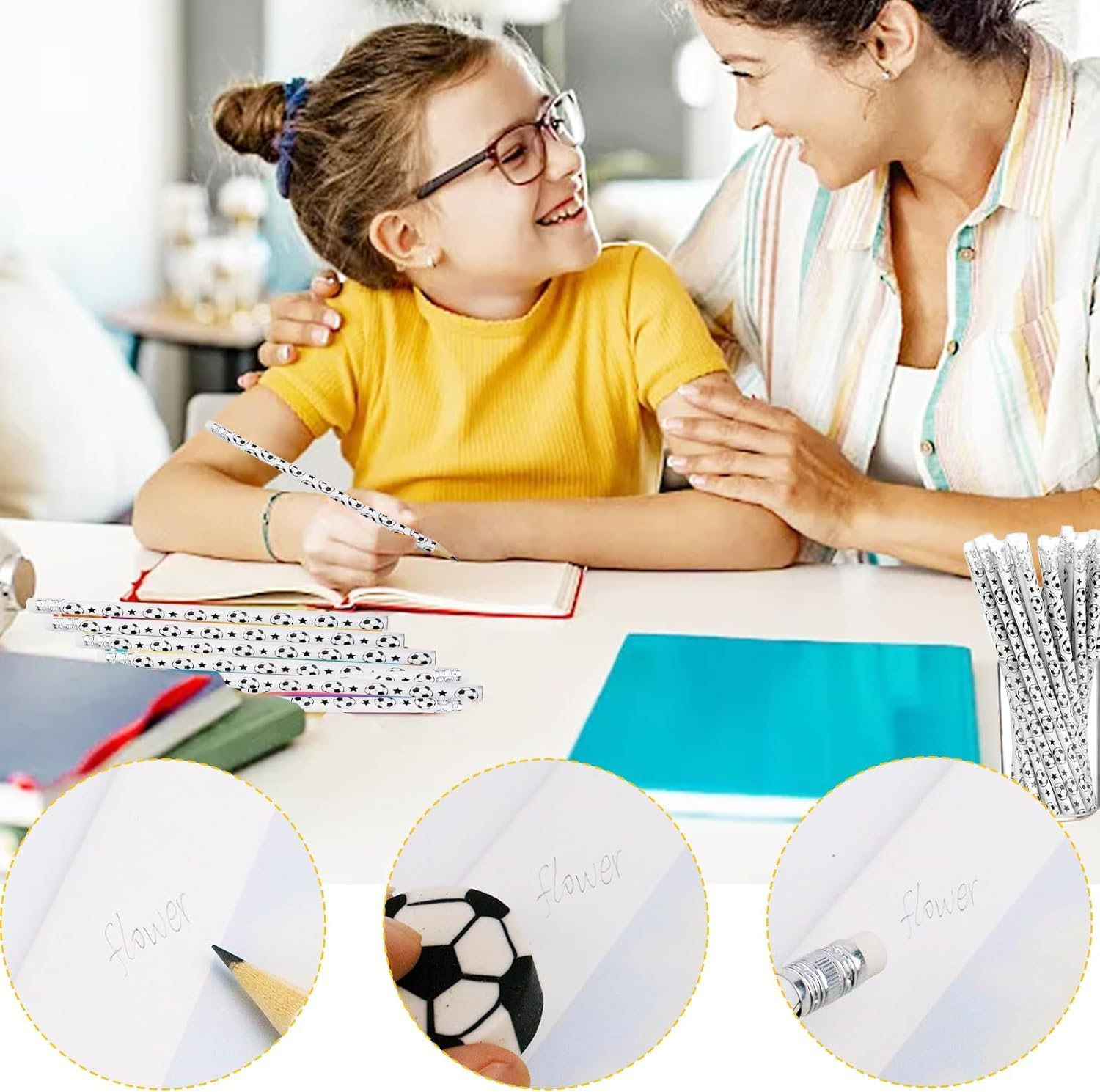 36 Pcs Soccer Pencils Soccer Erasers Sports Pencils with 36 Pcs Sports Ball Erasers Wooden Themed Pencils & Erasers Set for Party Favors, Birthday,School & Office Supplies image number 4