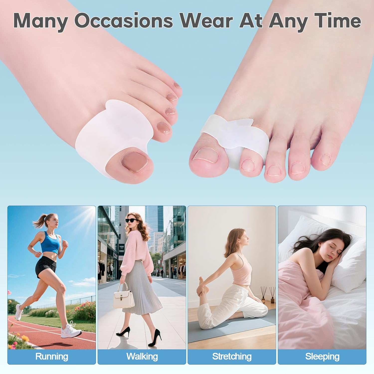 Bunion Correctors for Women & Men，1 PCS Adjustable Knob Toe Straightener Splint with 2 Pairs Different Silicone Toe Separators,Toe Spacers Suitable for Bunion and Overlap Toe image number 4