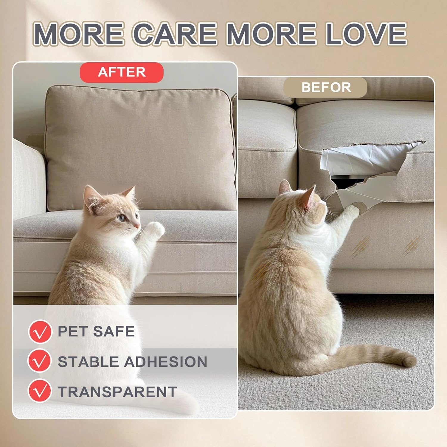 Hayten Cat Furniture Protector Tape 11.8"X118" anti Cat Scratch Protector Transparent Furniture Protection Film image number 5