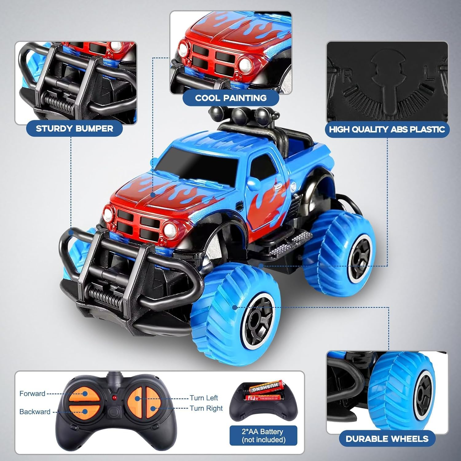 ZCOINS Blue Mini RC Remote Control Cars Toy 1:43 Scale for Kids Boys Girls, Small Truck Radio Controlled off Road Vehicle Racing Car for Outdoor Indoor Christmas Birthday Gifts Present image number 2
