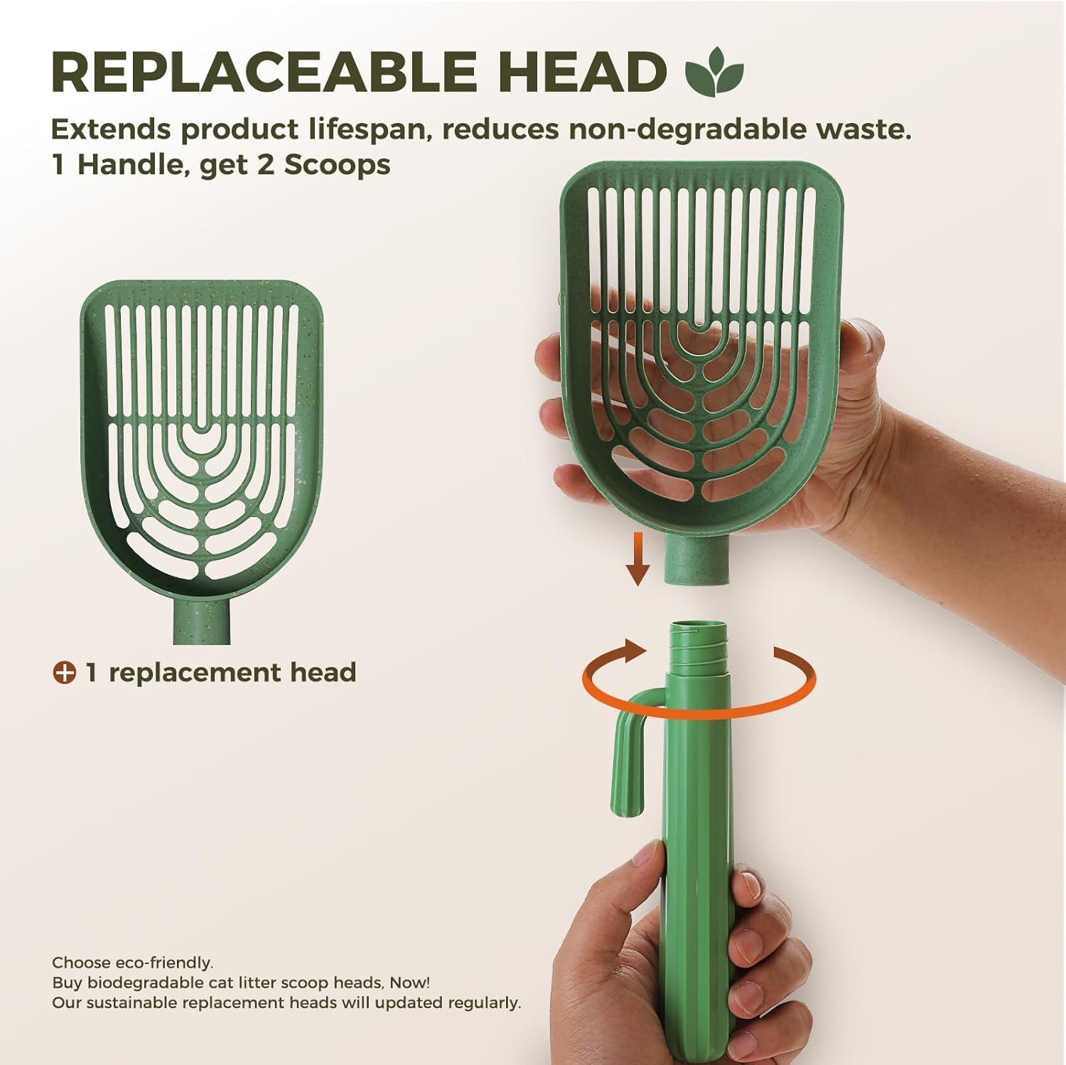 PAWZ Road Cactus Cat Litter Scoop with Holder - 2 Biodegradable Straw Plastic Shovel Heads & Durable ABS Handle and Box - Premium Cat Scooper with 1 Roll of Trash Bag, Cactus Green image number 6