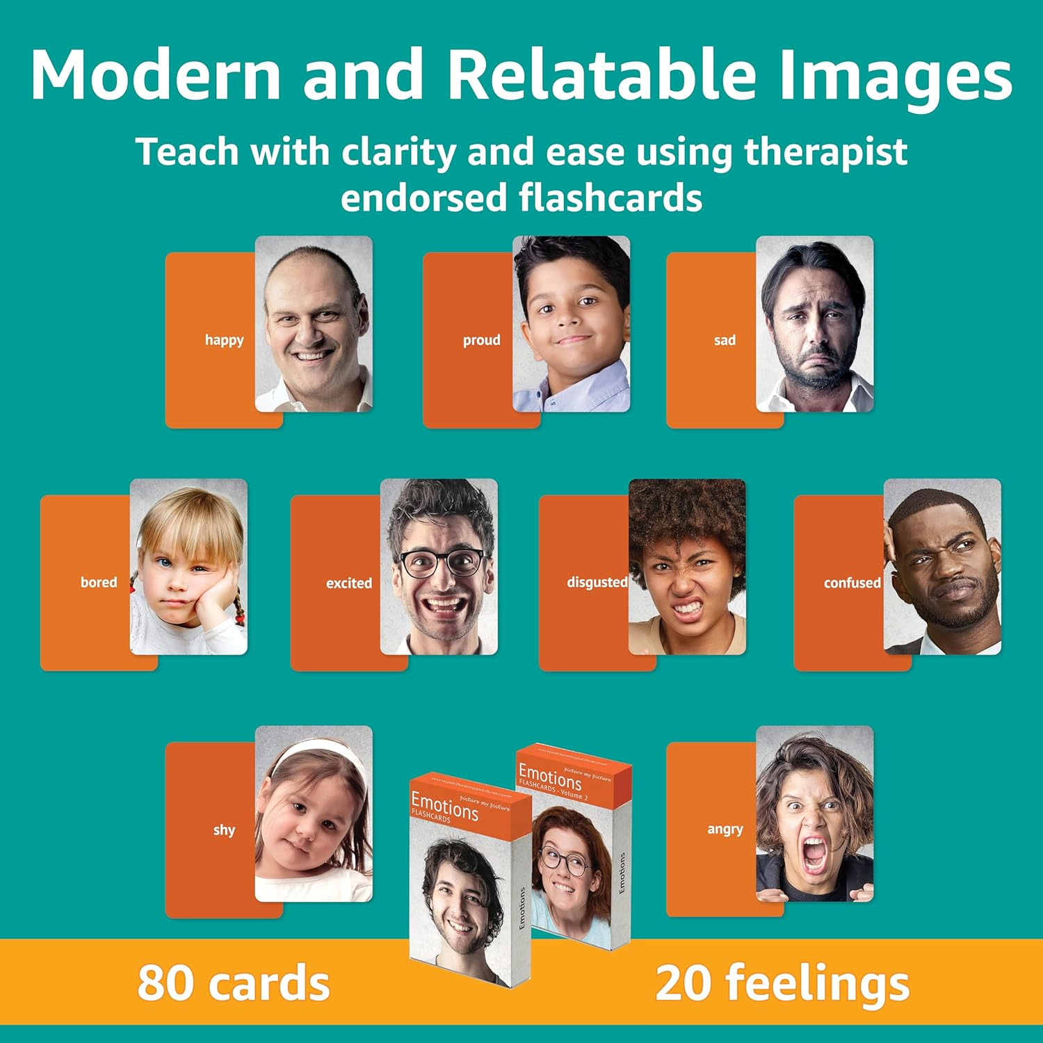 Feelings Flash Cards Volume 1 and 2 | 80 Emotion Cards for Toddlers, Kids and Adults | Speech Therapy Cards | ABA Therapy Materials | ESL Teaching Materials for Adults | Stroke Recovery Games