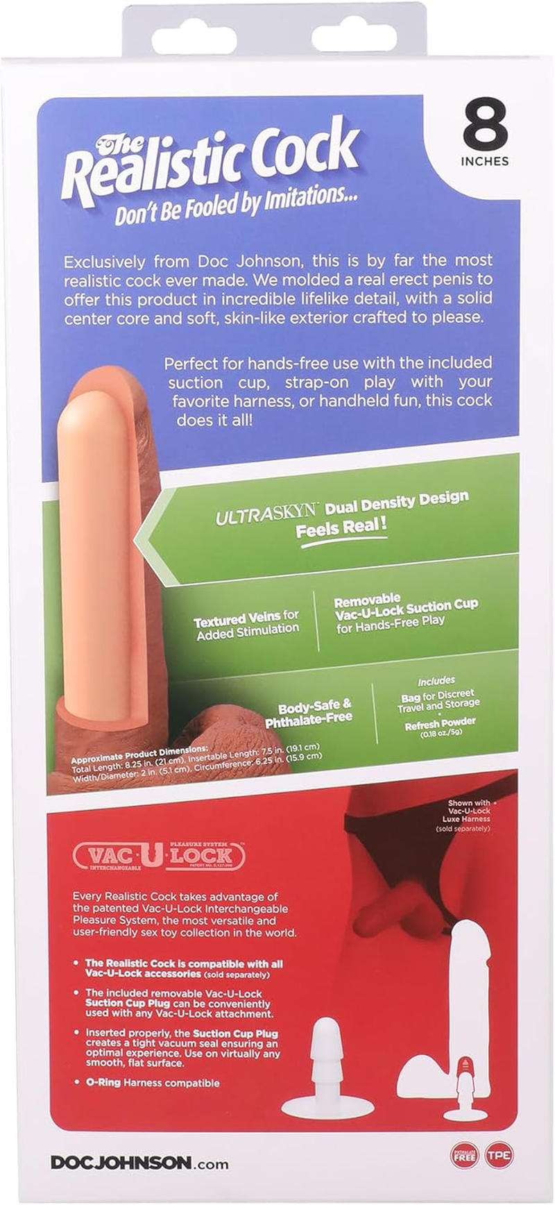 Doc Johnson the Realistic Cock with Removable Suction Cup - ULTRASKYN - 8 Inch - F-Machine and Harness Compatible Dildo - Vanilla image number 3