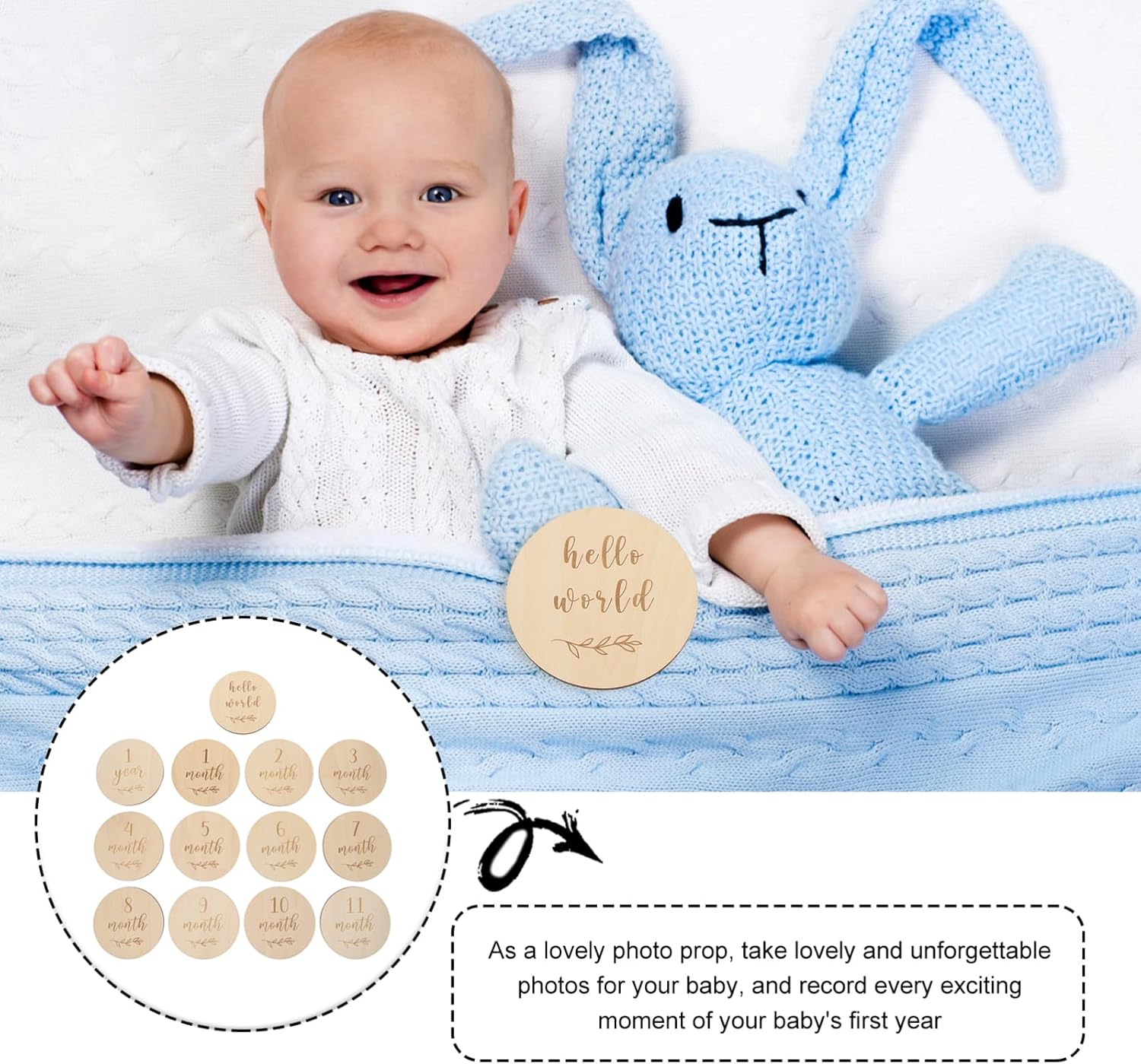 13Pcs Wooden Monthly Milestone Cards for Newborns Classic Growth Announcement Props for Photo Shoots Birthday Cards for Creating Cherished Memory Albums image number 1