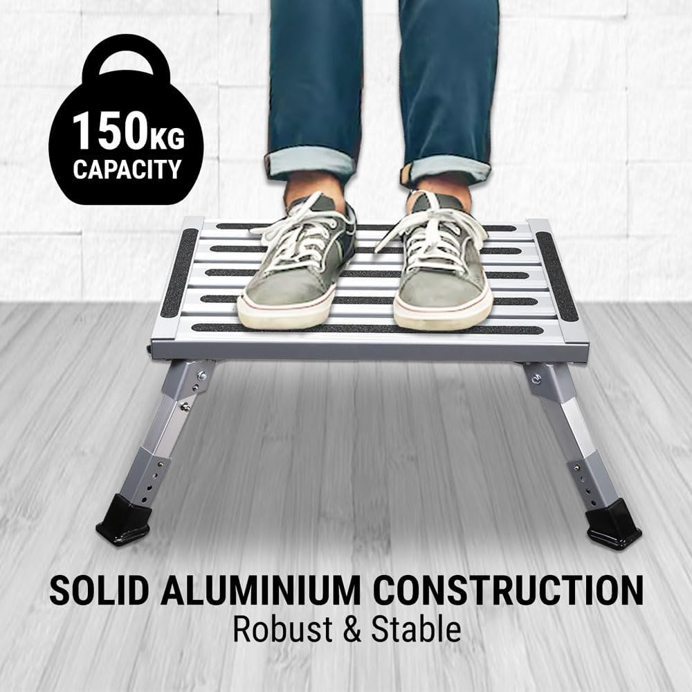 Folding Aluminium Step Stool 150Kg Caravan Ladder RV Trailer Height Adjustable image number 1