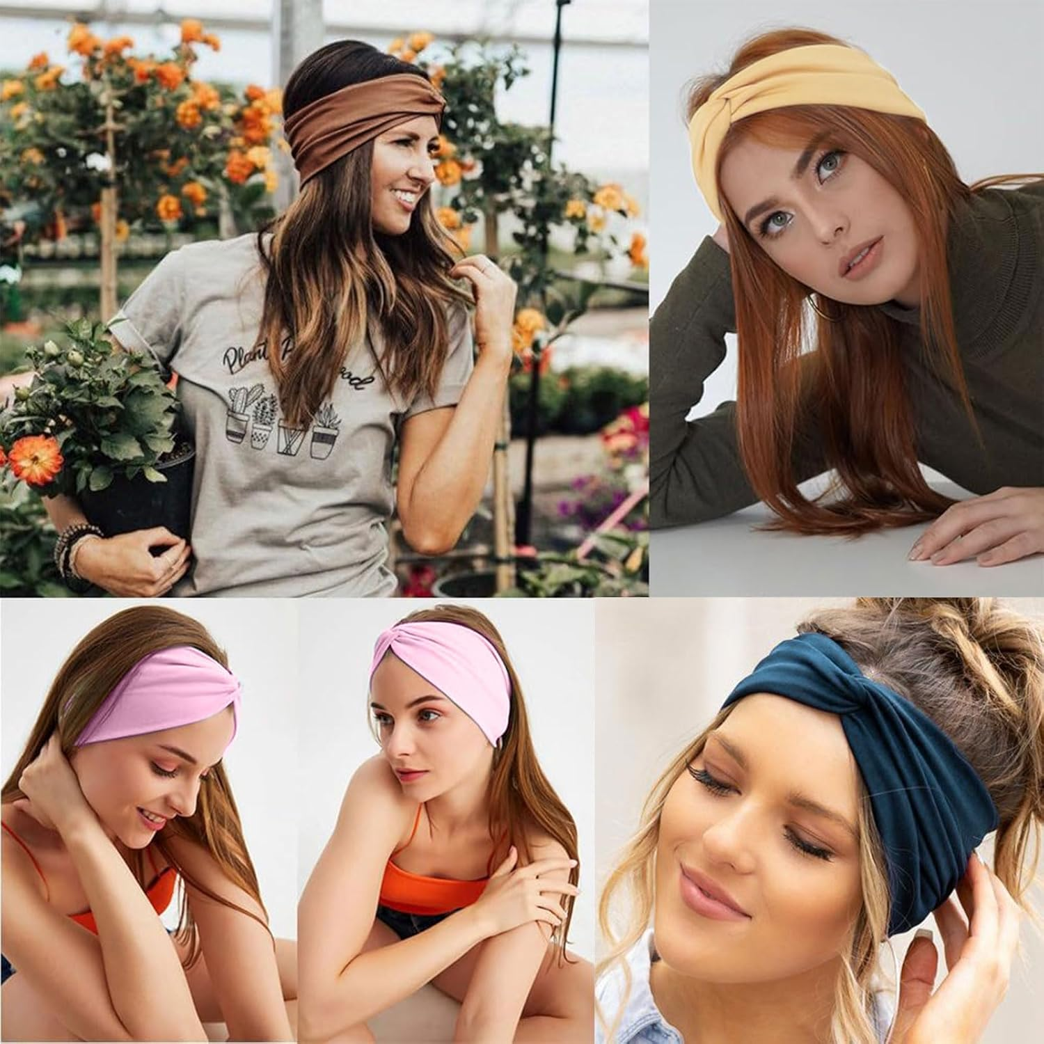 Nayyana 8 Pieces Boho Turban Headbands Wide Hair Band for Hair Non-Slip Twisted Headbands Headscarves Short Hair Stretchy Thick Fashion Hair Accessories image number 3
