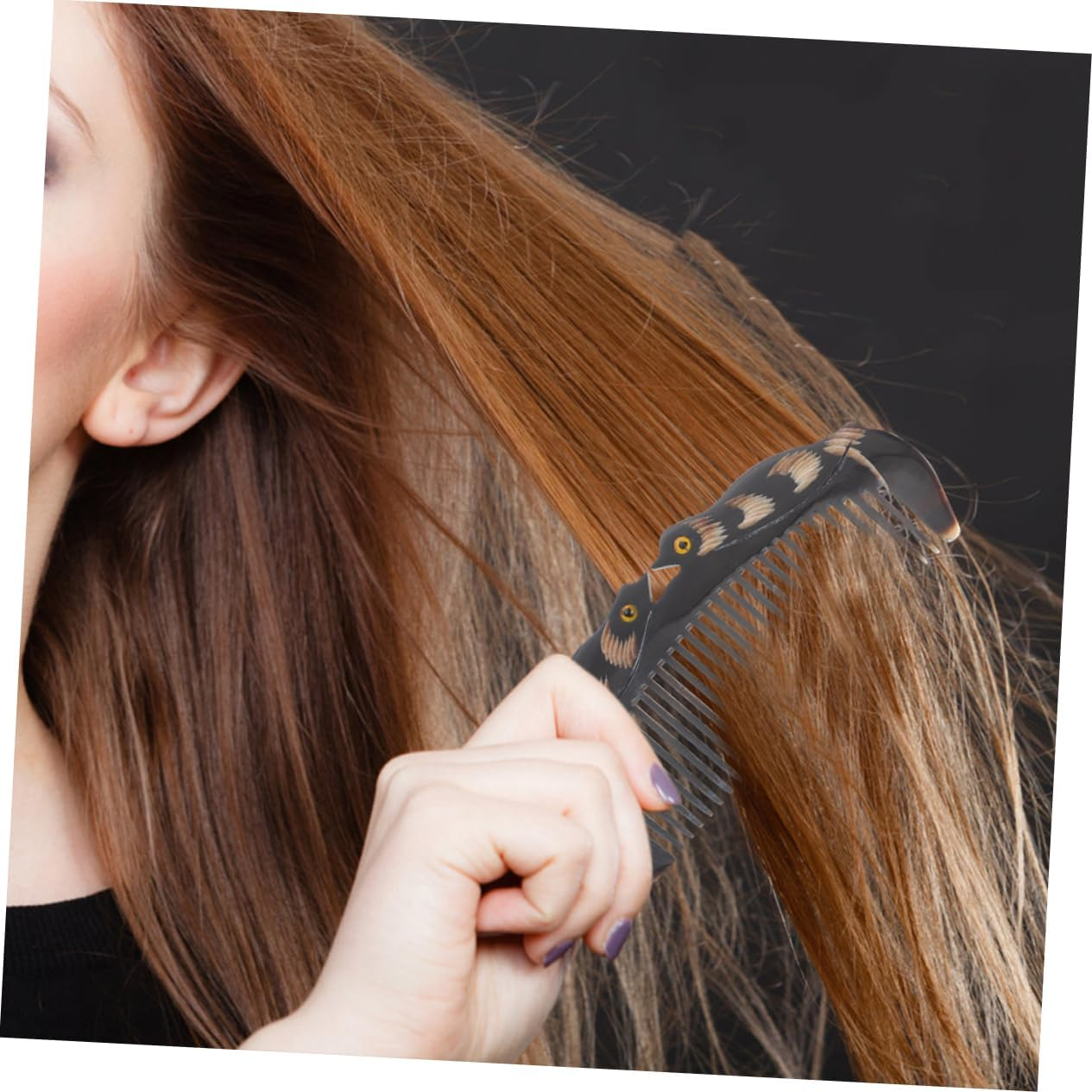 Beavorty 2Pcs Natural Ox Horn Comb Wide Tooth Curl Comb for Women Hair Styling Tool image number 2