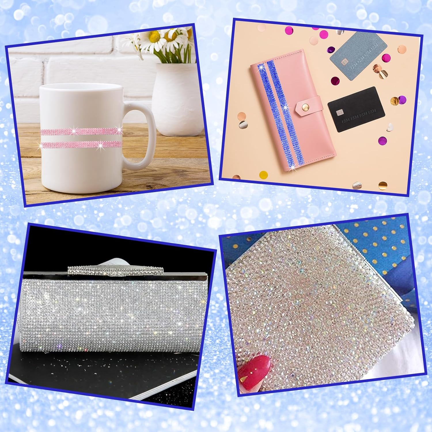 10 Rolls Self Adhesive Rhinestone Ribbon Crystal Diamond Tape Assorted Colors Rhinestone Strips for DIY Phone Car Rhinestone Hat Band Decorations Glitter Arts Crafts Sticker (Each Roll 1 Yard) - Multicolour 3 image number 4