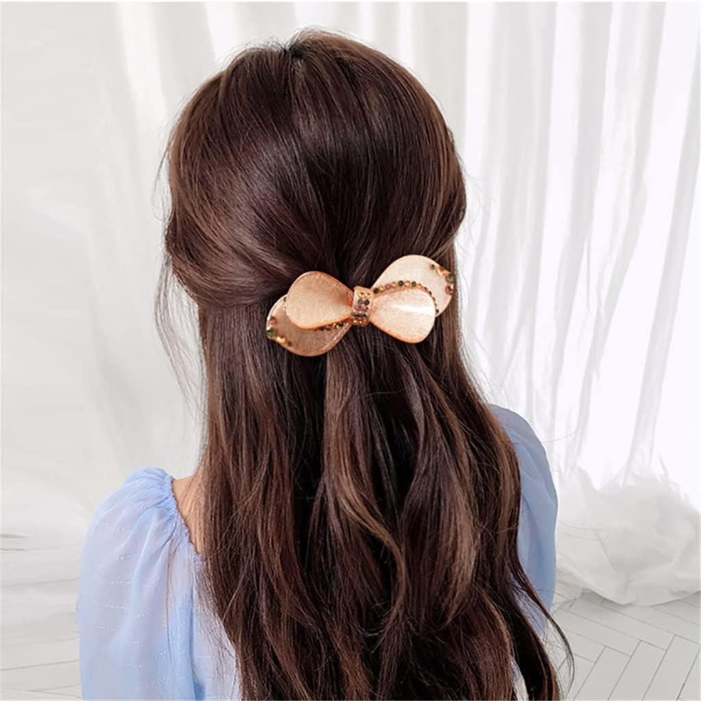 Alligator Clip,Headdress,Hair Clamp,Hairpins,Clip Headgear Back Head Hairpin Korean Rhinestone Word Spring Top Clip Bow Headgear (Color : A, Size : 9.5 * 6Cm) (Color : B, Size : 9.5 * 6Cm) image number 4
