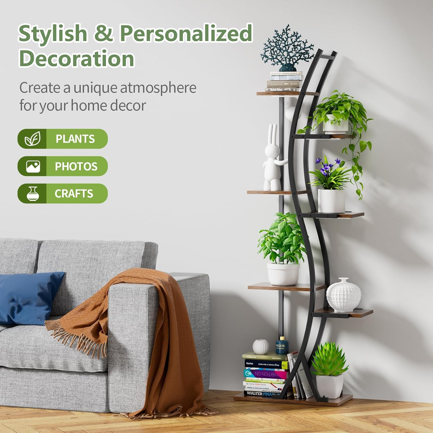 160Cm Plant Stand Indoor, 7-Tiered Indoor Plant Shelf with Grow Lights Can Hold a Variety of Indoor Plants, S-Shaped Plant Stand Display Stand, Suitable for Bedroom, Terrace, Living Room image number 6