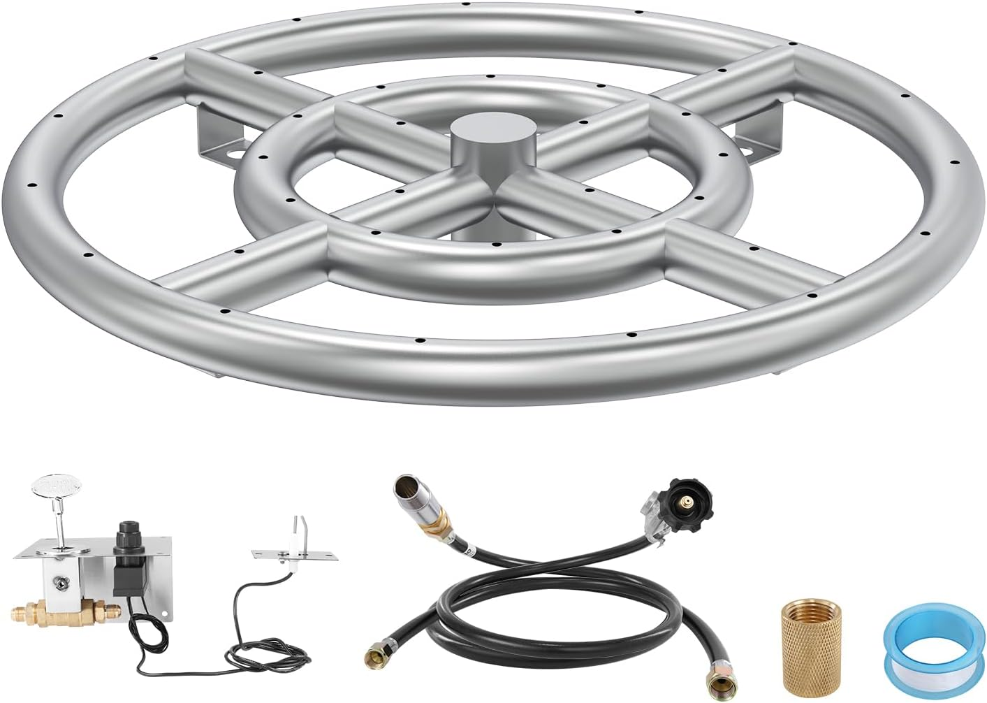 VEVOR 12 Inch round Drop-In Fire Pit Pan, Stainless Steel Fire Pit Burner Kit, Natural & Propane Gas Fire Pan with 92,000 BTU for Indoor or Outdoor Use