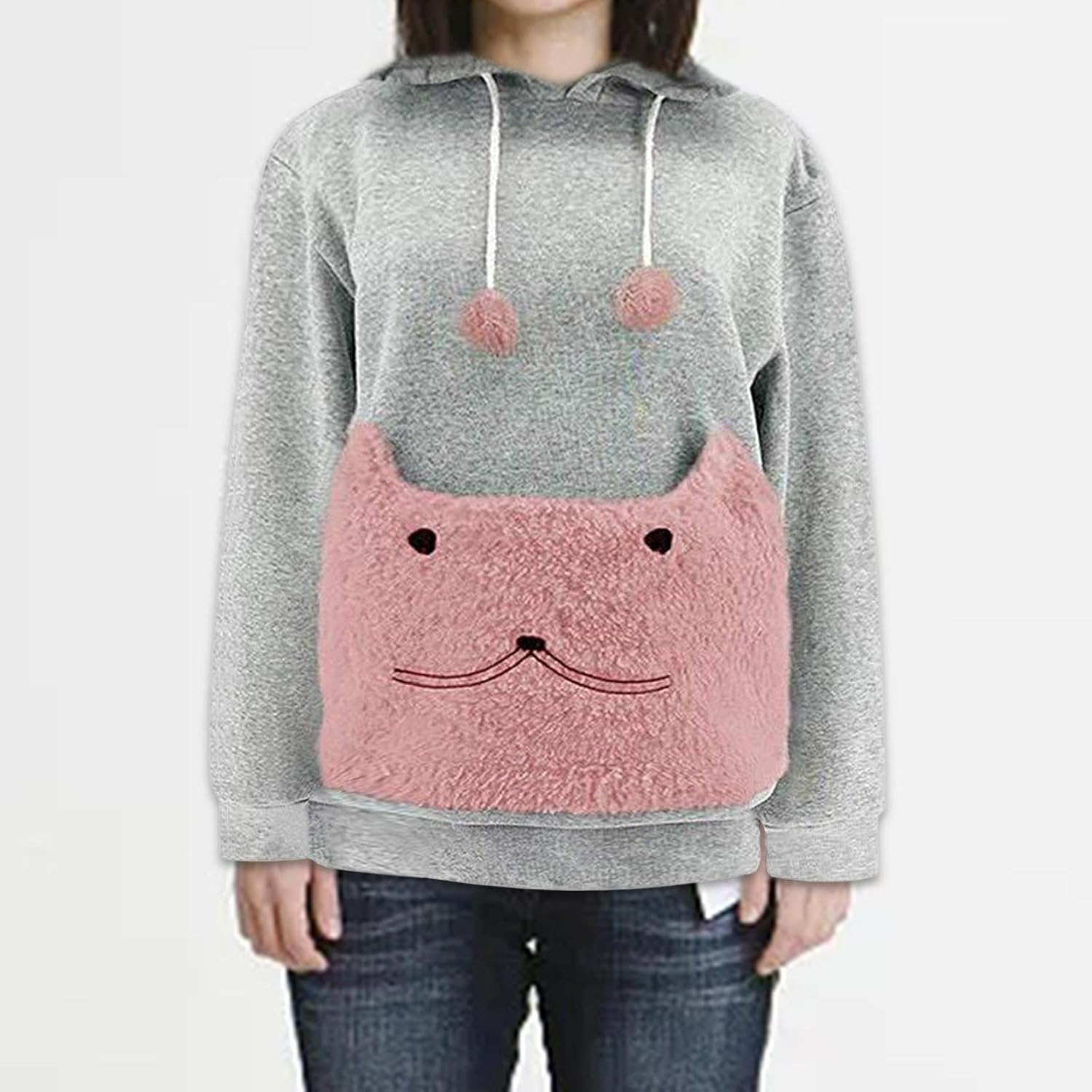 Perfeclan Pet Pouch Hoodie Dog Cat Holder Carrier Sweatshirt Fleece Big Pouch Pullover for Women - Gray image number 4